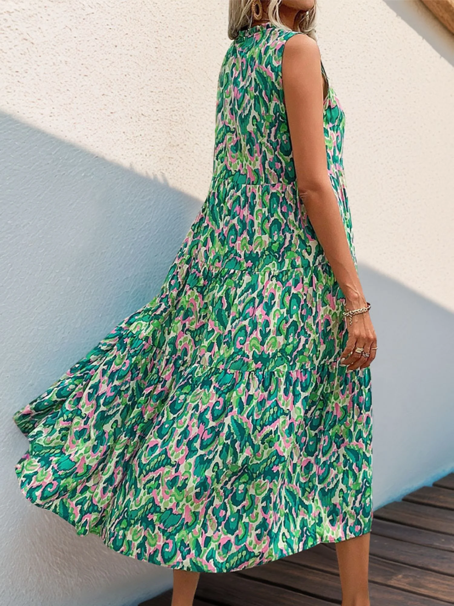 Printed Tassel V-neck Sleeveless Maxi Dresses - Image 2