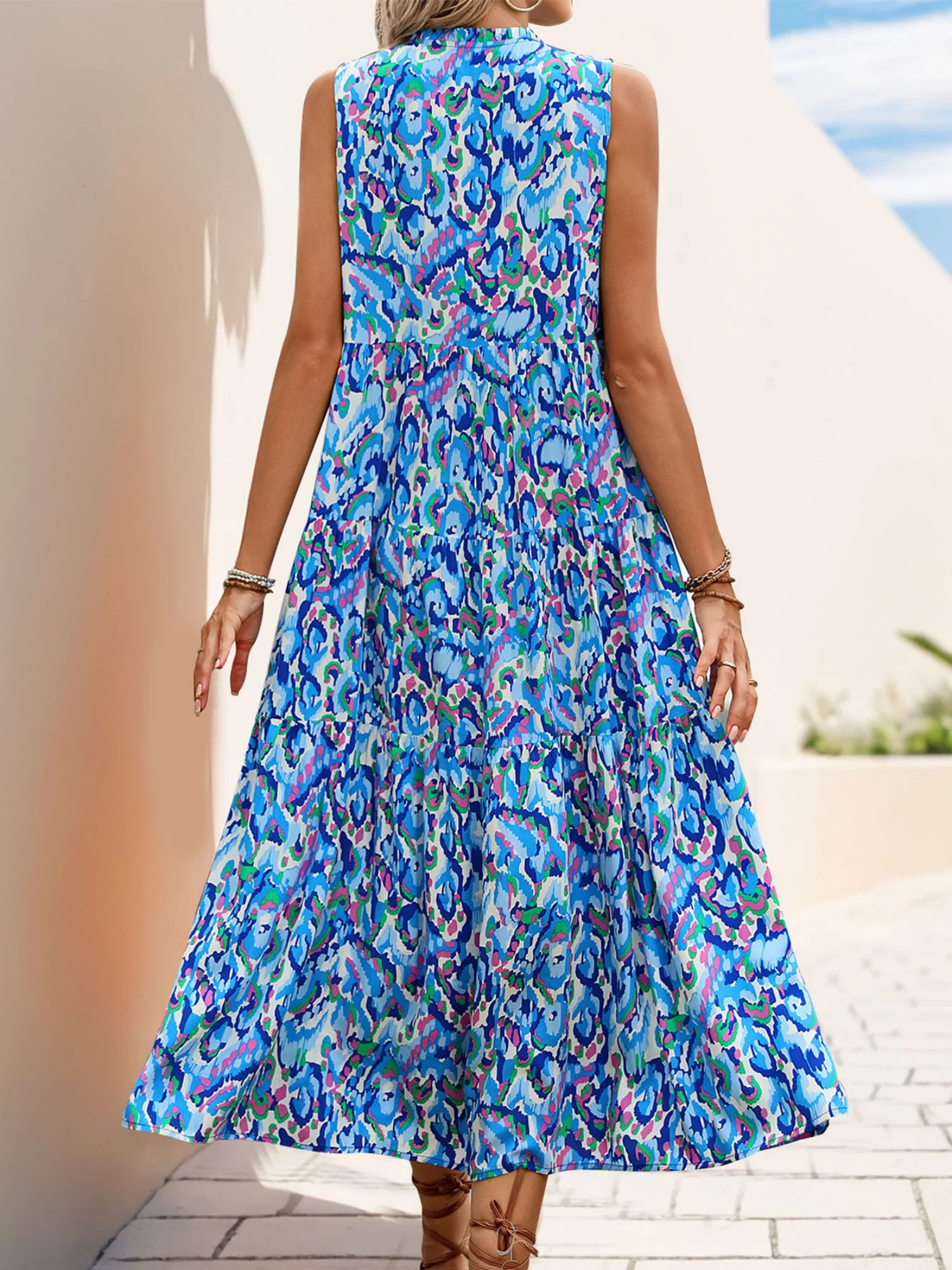 Printed Tassel V-neck Sleeveless Maxi Dresses - Image 5