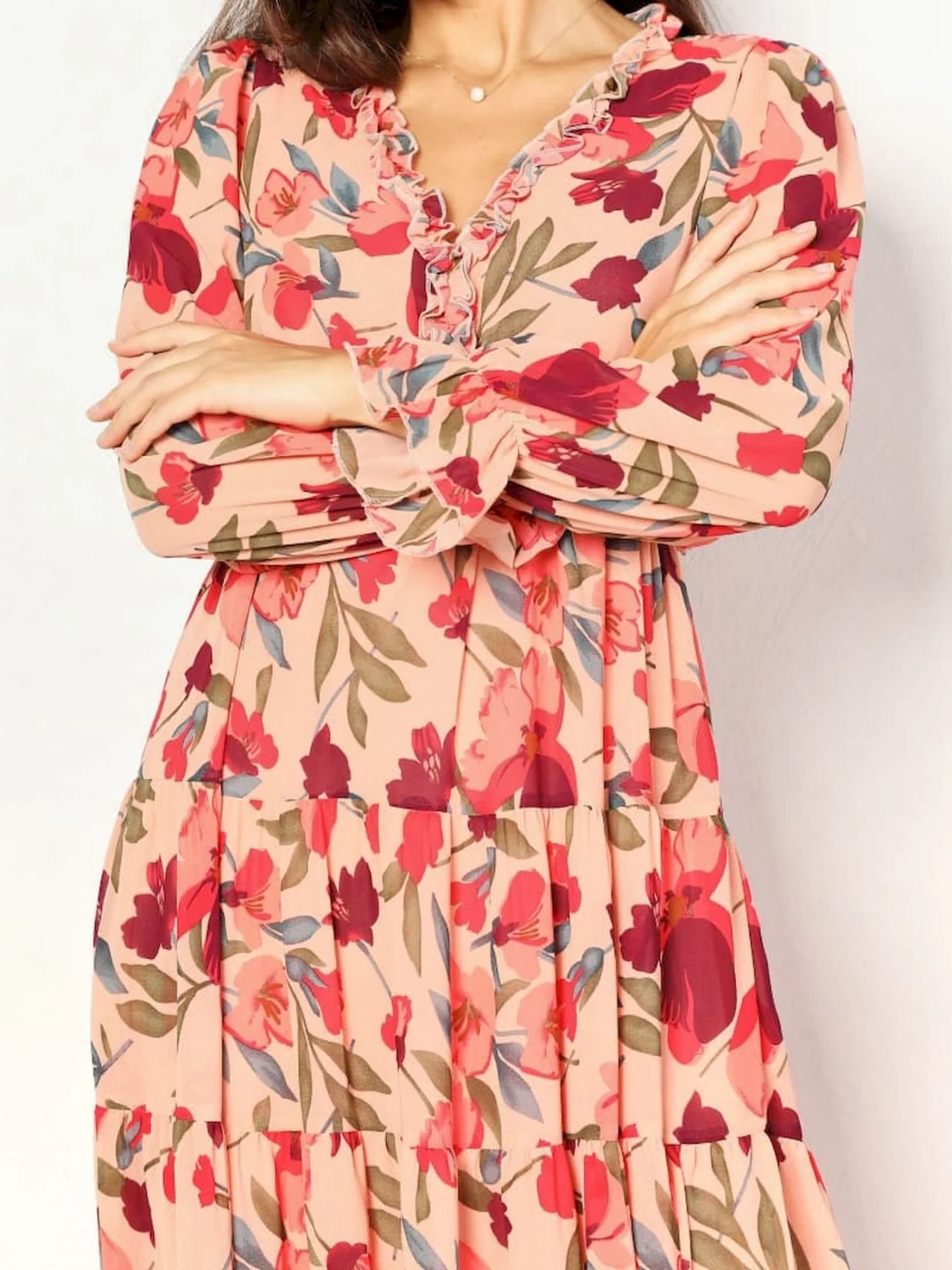 Floral Print V-neck Lantern Sleeves Maxi Dresses - Image 4