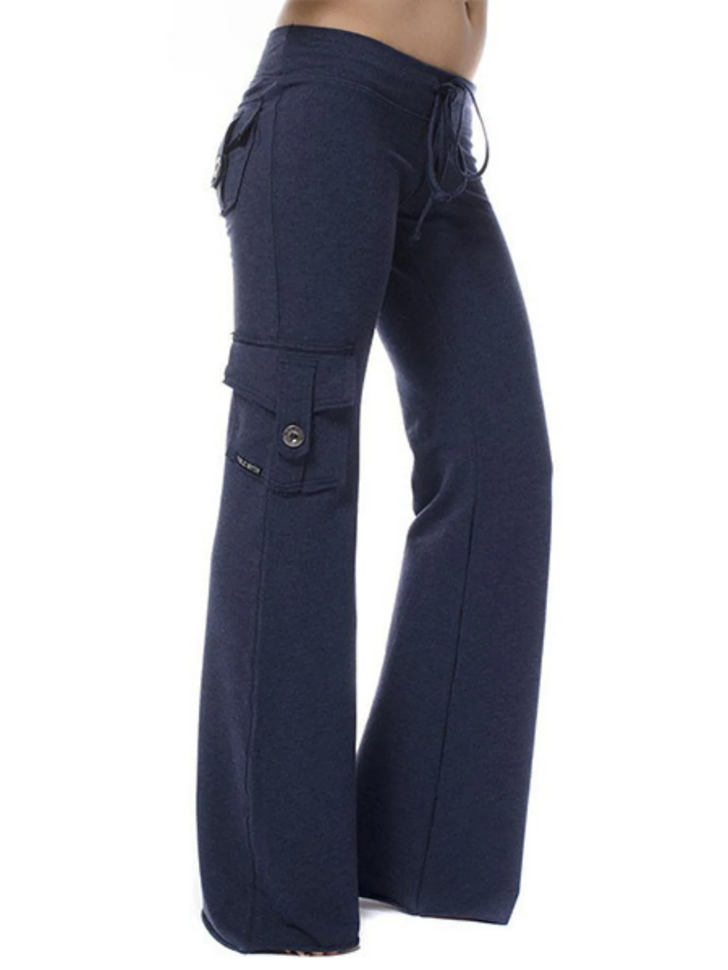 Elastic Waist Buttons Pocket Yoga Pants - Image 6