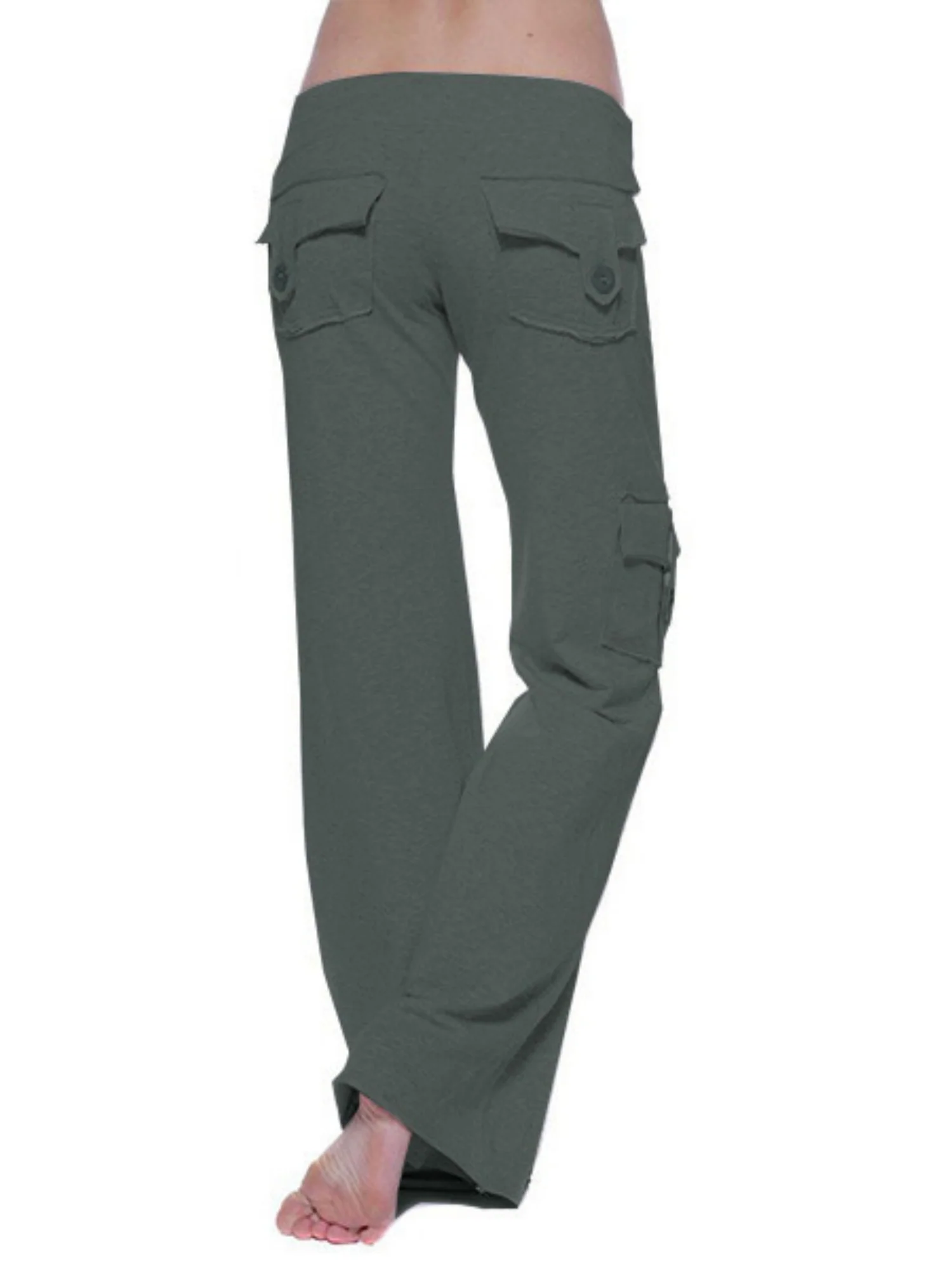 Elastic Waist Buttons Pocket Yoga Pants - Image 8