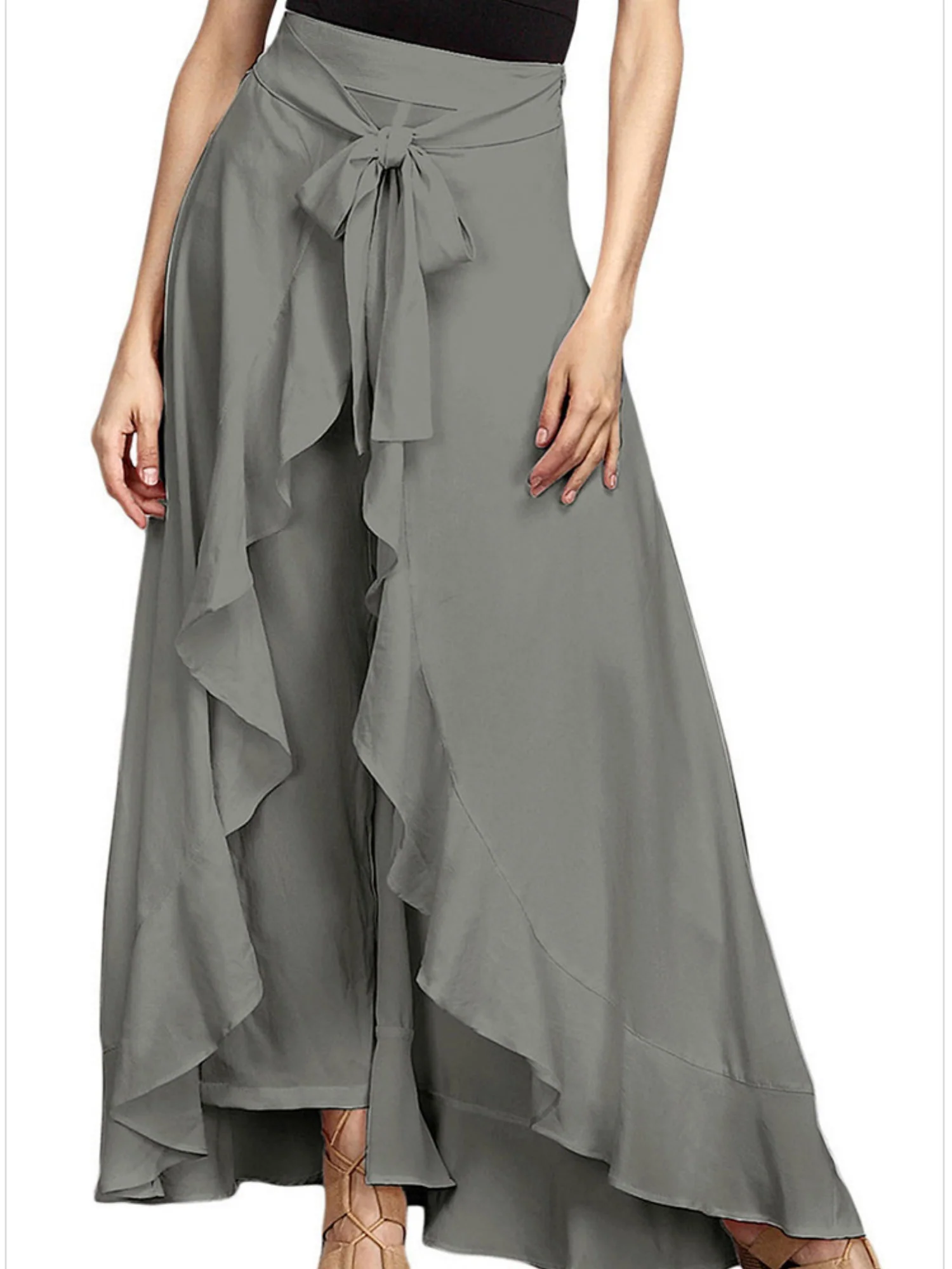 Chiffon Pleated High-waisted Ruffle Straps Yoga Pants - Image 3