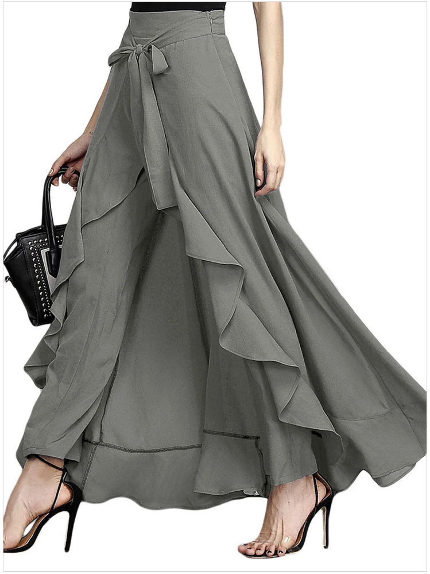 Chiffon Pleated High-waisted Ruffle Straps Yoga Pants - Image 4