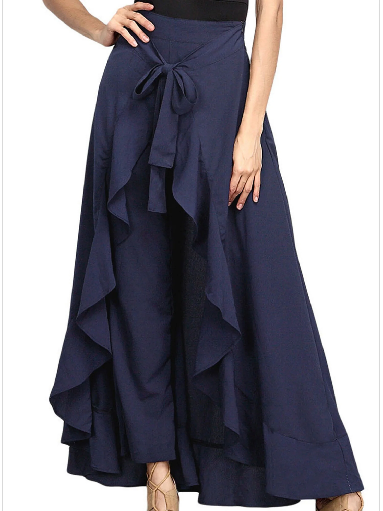 Chiffon Pleated High-waisted Ruffle Straps Yoga Pants - Image 6
