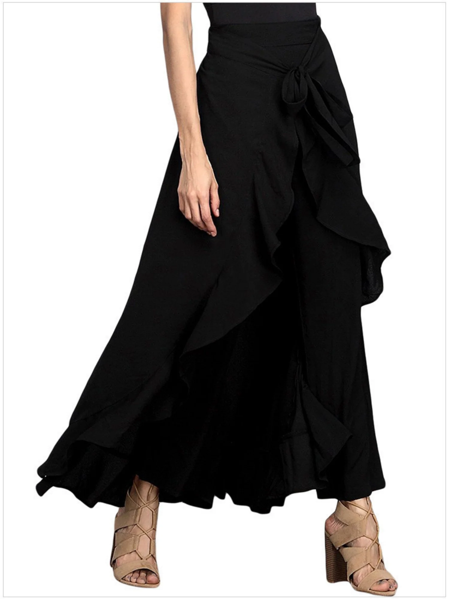 Chiffon Pleated High-waisted Ruffle Straps Yoga Pants - Image 7