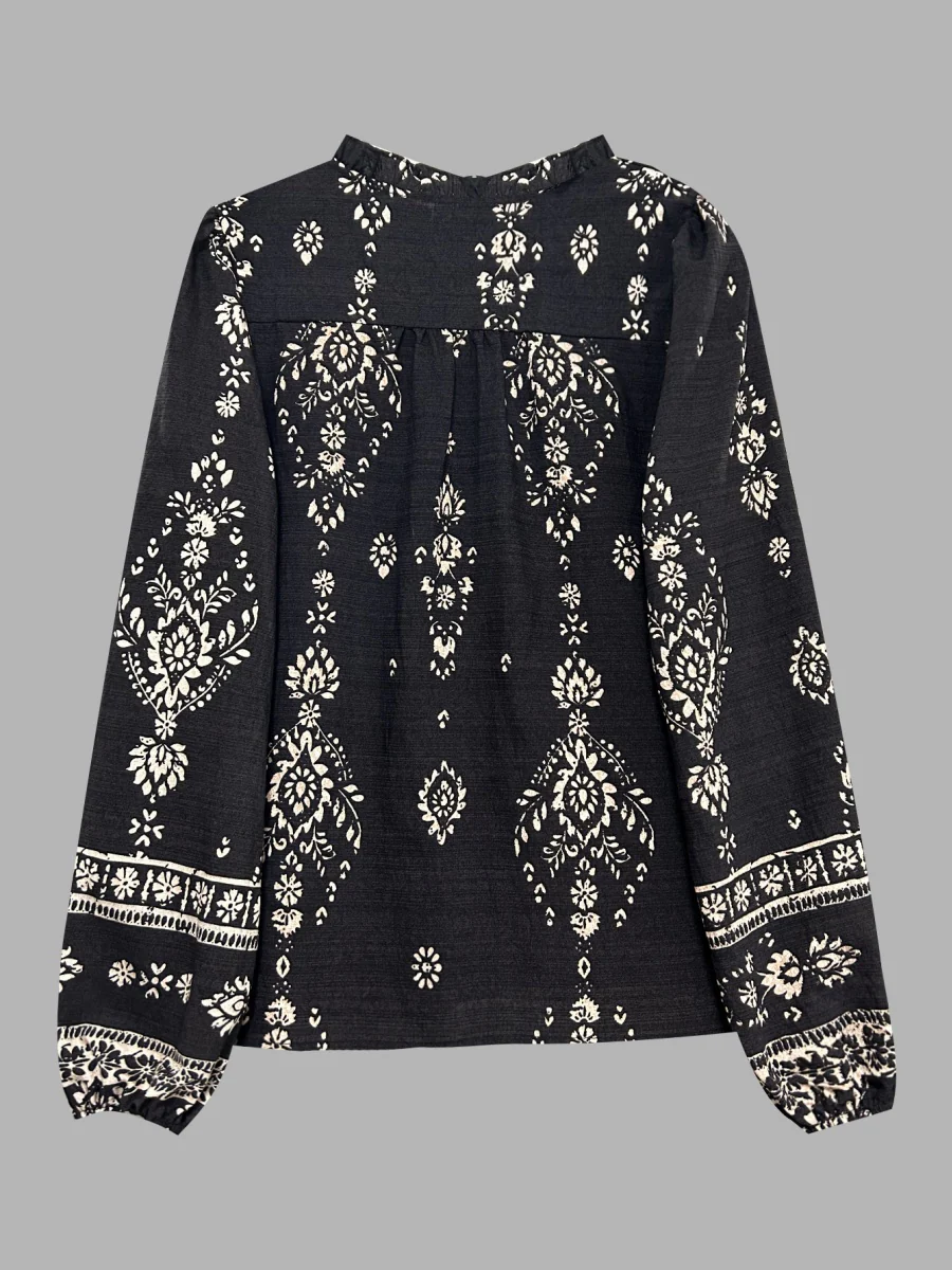 Geometric Print V-neck Long-sleeved Shirt - Image 15