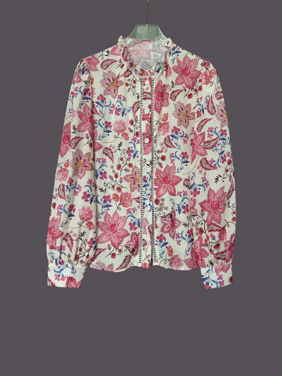 Floral Print V-Neck Long Sleeve Shirt - Image 5