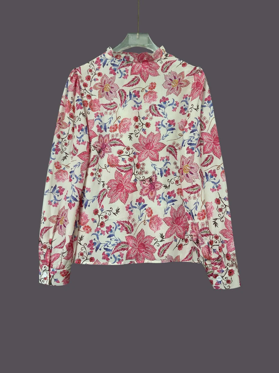 Floral Print V-Neck Long Sleeve Shirt - Image 6