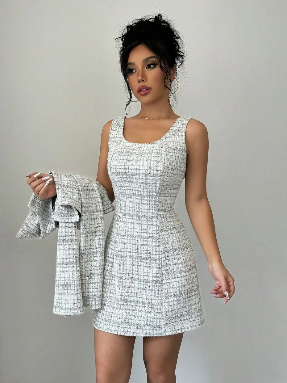 Single-breasted Short Jacket Fitted Dress 2-piece Sets - Image 13