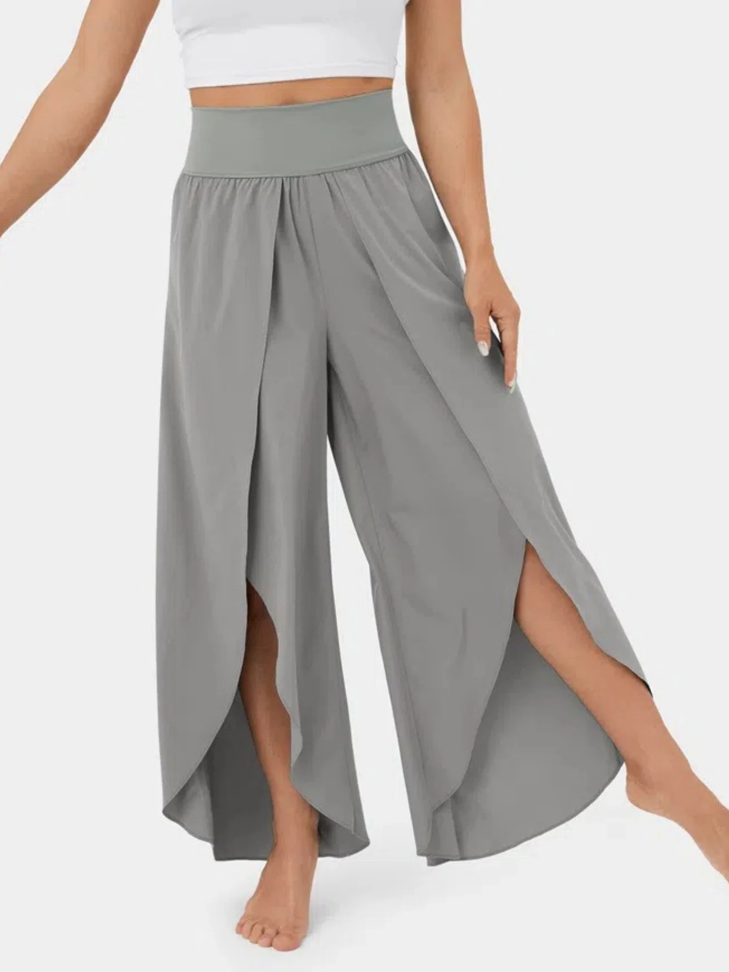 Chiffon Pleated High-waisted High Fork Yoga Pants - Image 3