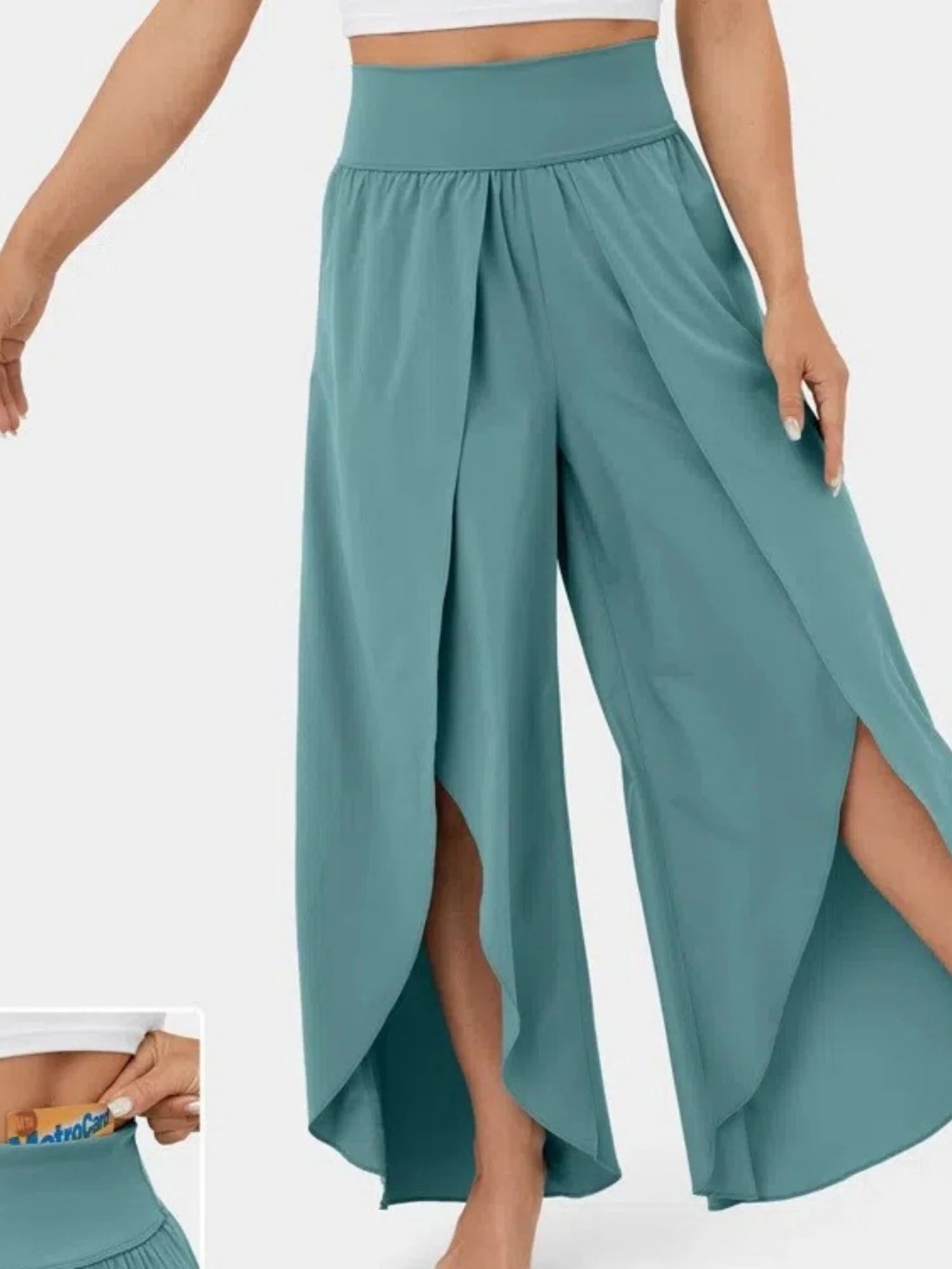 Chiffon Pleated High-waisted High Fork Yoga Pants - Image 4
