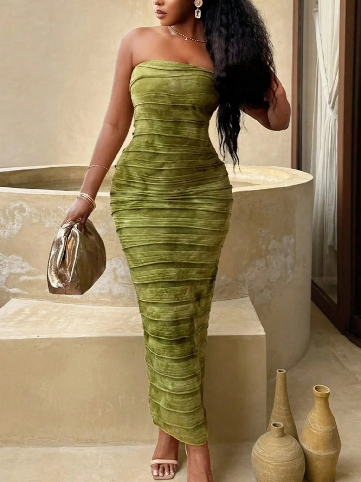Tie-dye Splicing Strapless Backless Maxi Dresses - Image 4