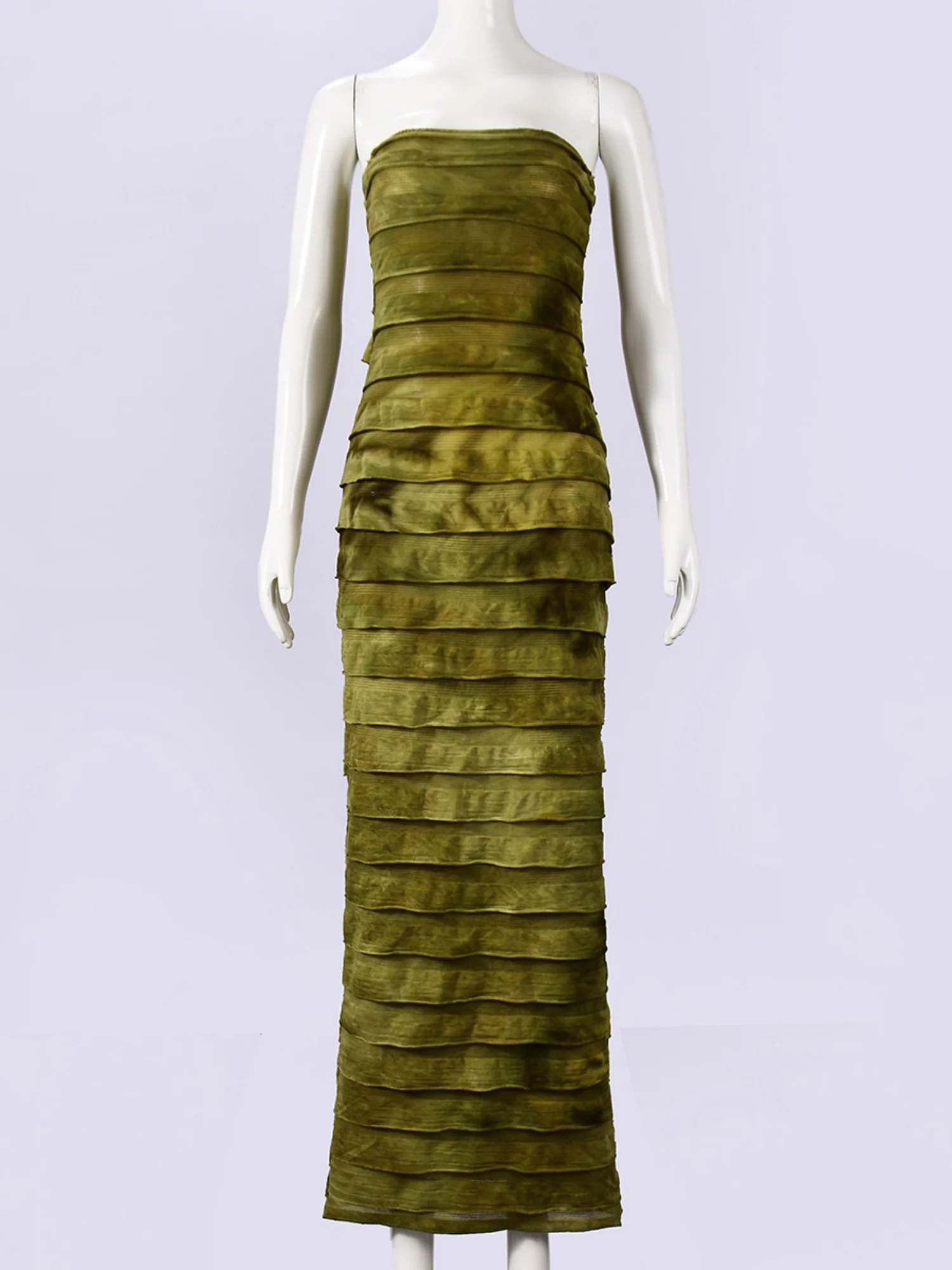 Tie-dye Splicing Strapless Backless Maxi Dresses - Image 5