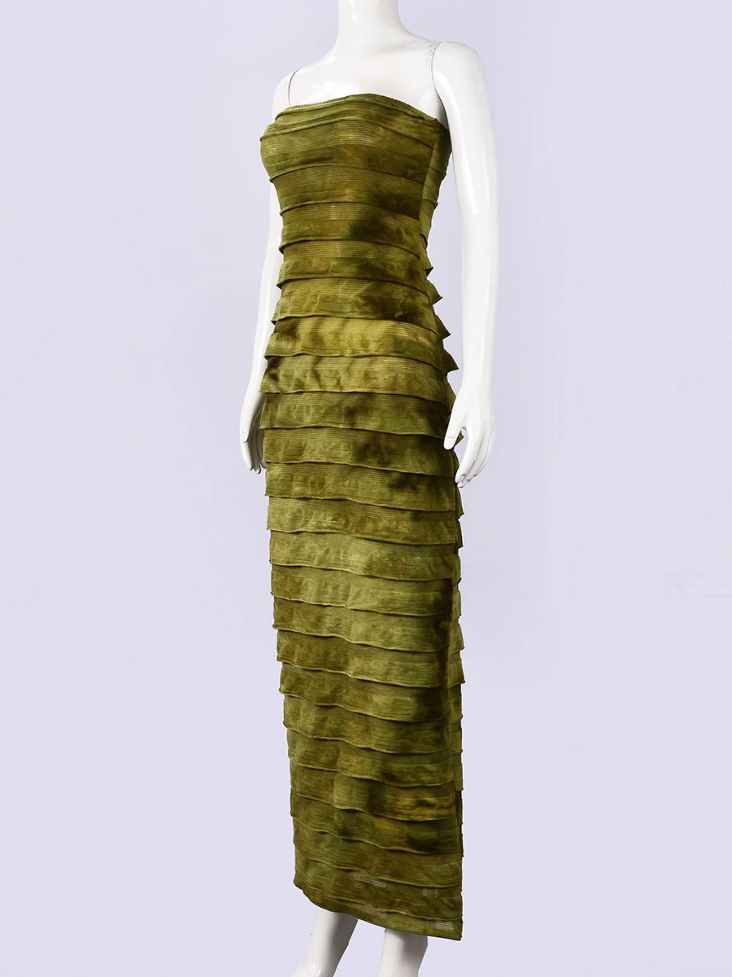 Tie-dye Splicing Strapless Backless Maxi Dresses - Image 6