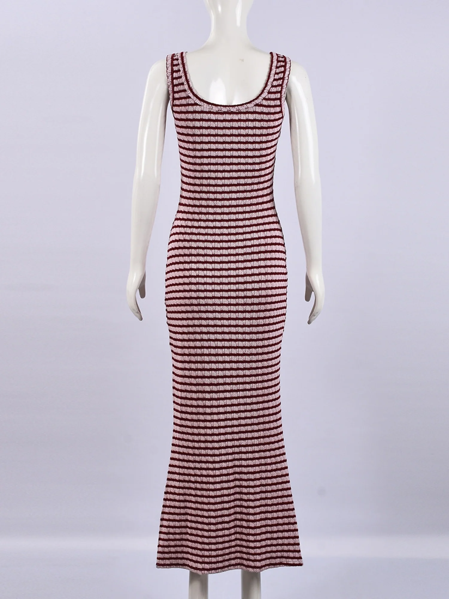 Striped Color Blocking Asymmetrical Neckline And Sleeveless Maxi Dresses - Image 6