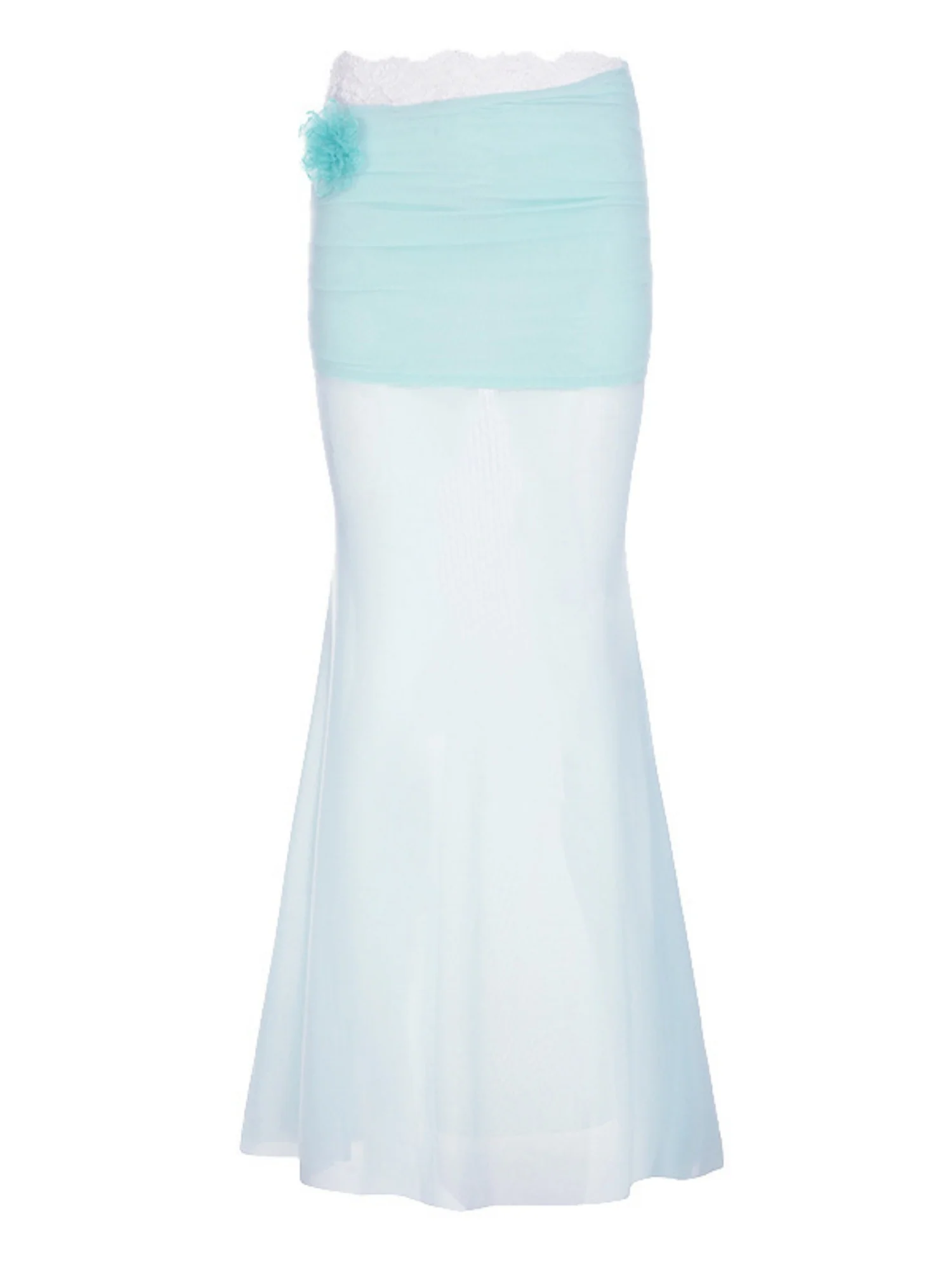 3D Flowers Lace Trim Mesh Splicing Hip Wrap Skirts - Image 3
