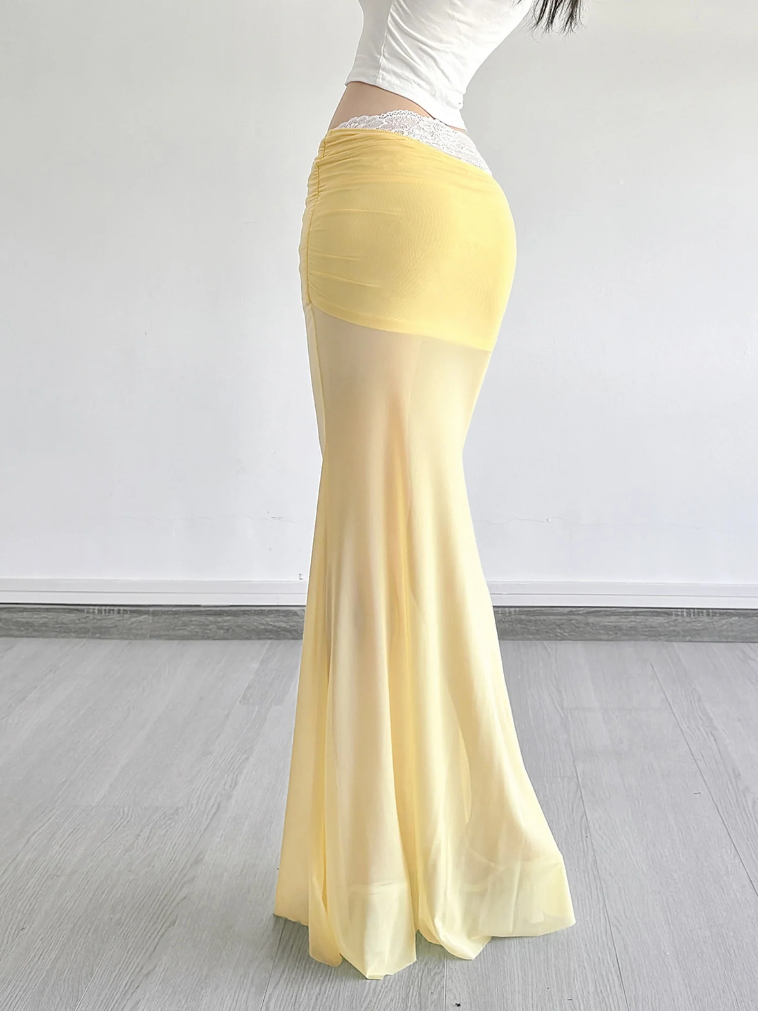 3D Flowers Lace Trim Mesh Splicing Hip Wrap Skirts - Image 5