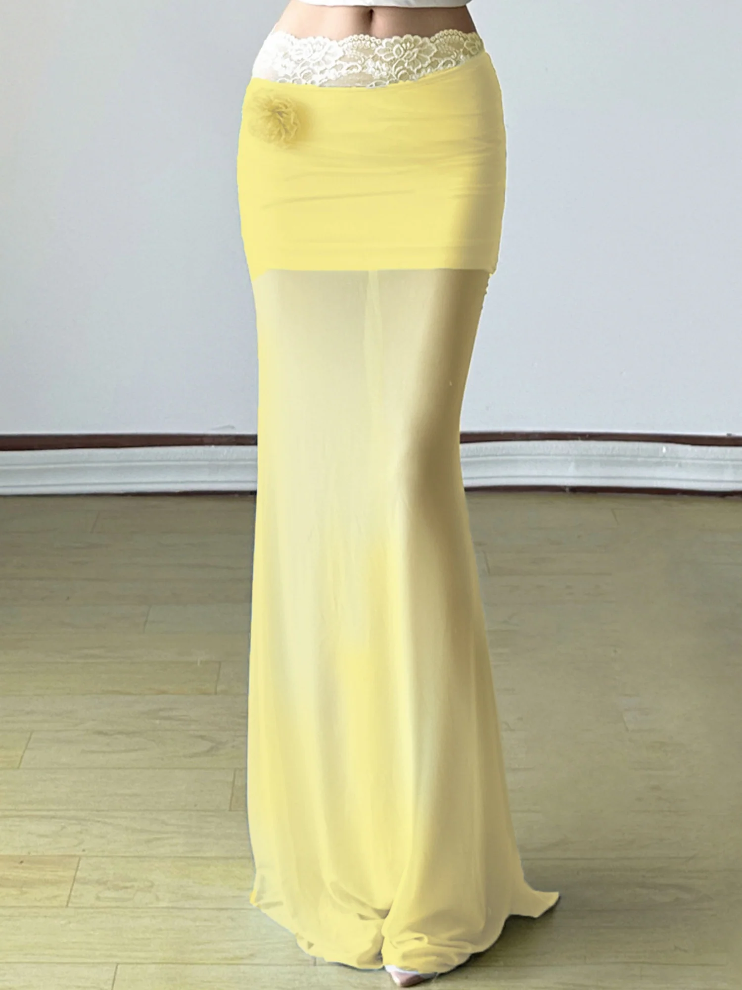 3D Flowers Lace Trim Mesh Splicing Hip Wrap Skirts - Image 7
