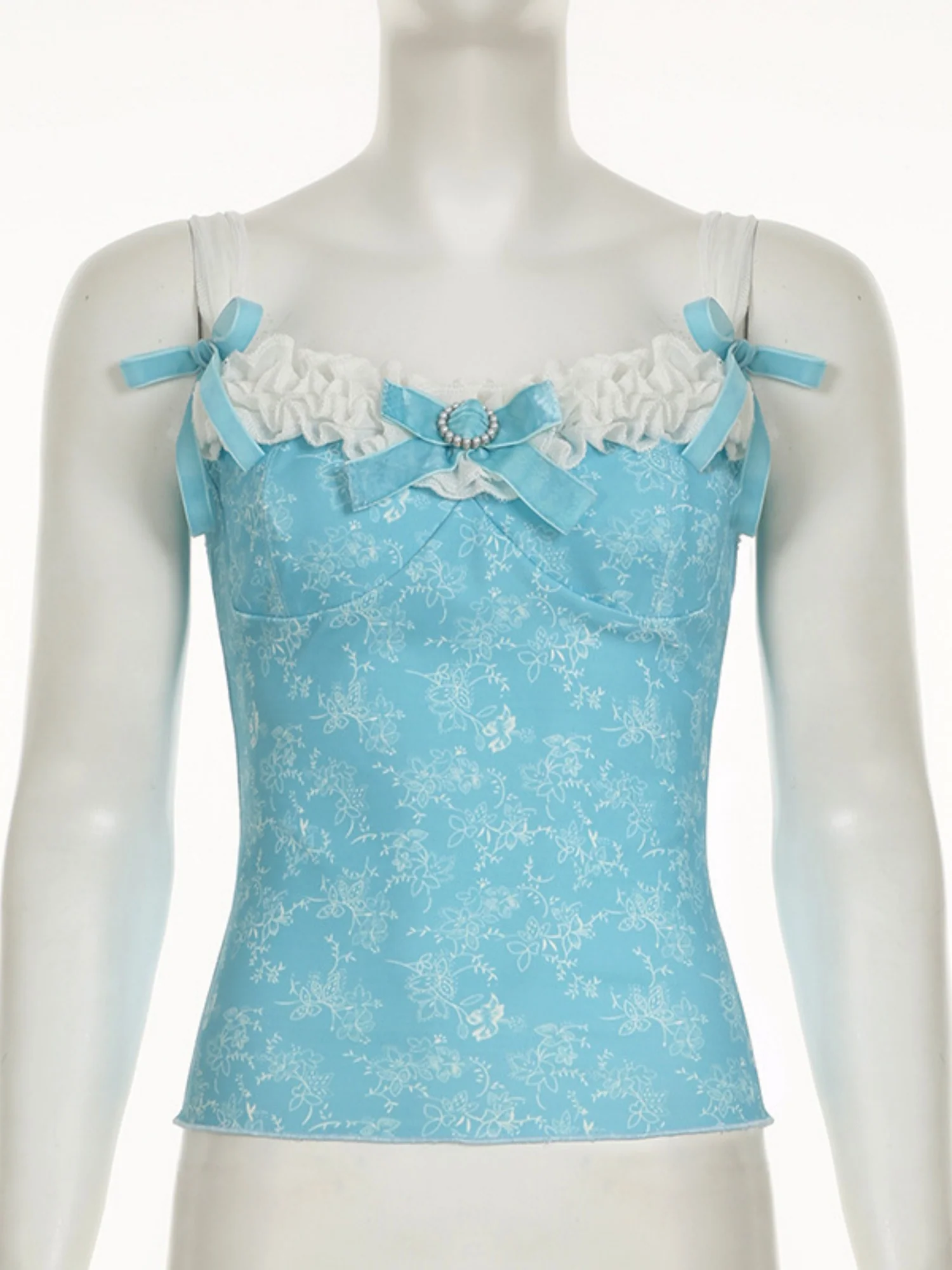 Lace Trim Bow Print Slimming And Waist-cinching Backless Tank Top - Image 4
