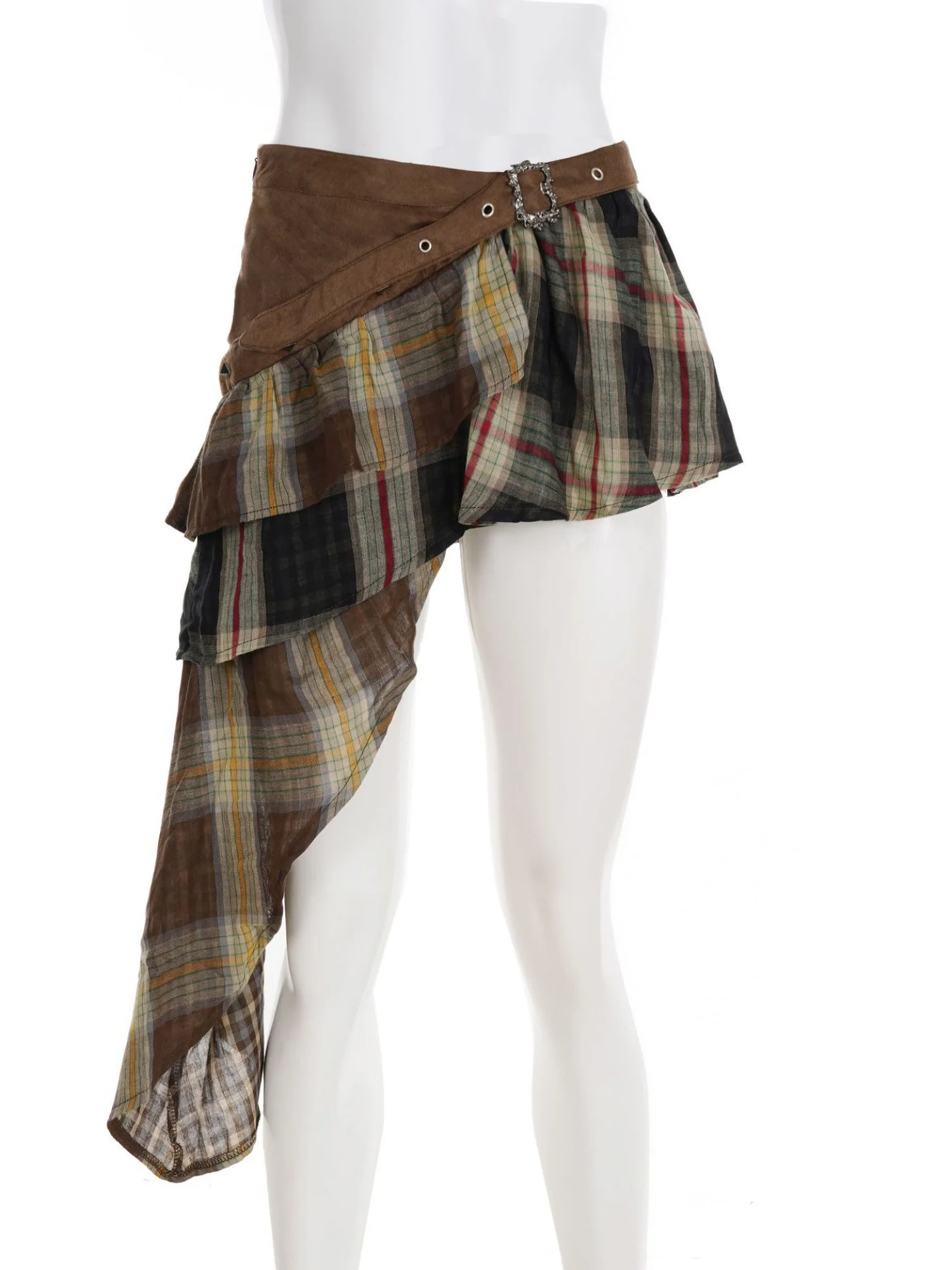 Plaid Patchwork Irregular Hem Short Skirt - Image 5