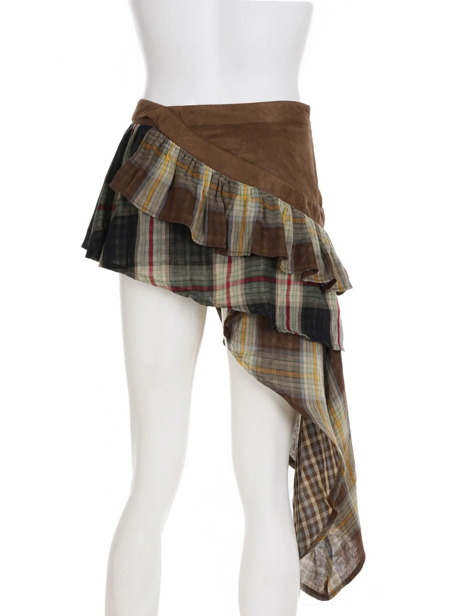 Plaid Patchwork Irregular Hem Short Skirt - Image 6