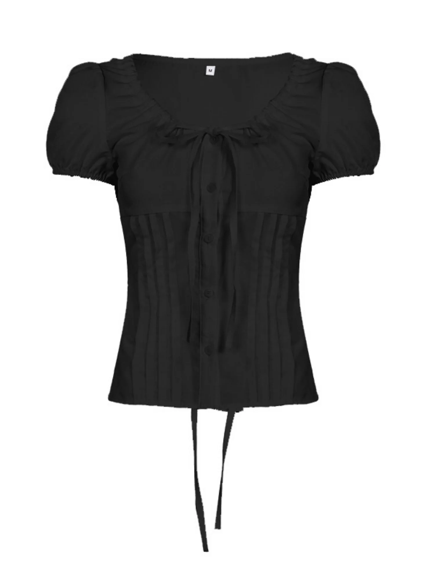 Bow Tie Puff Sleeve Waist Shaping T-shirts - Image 6