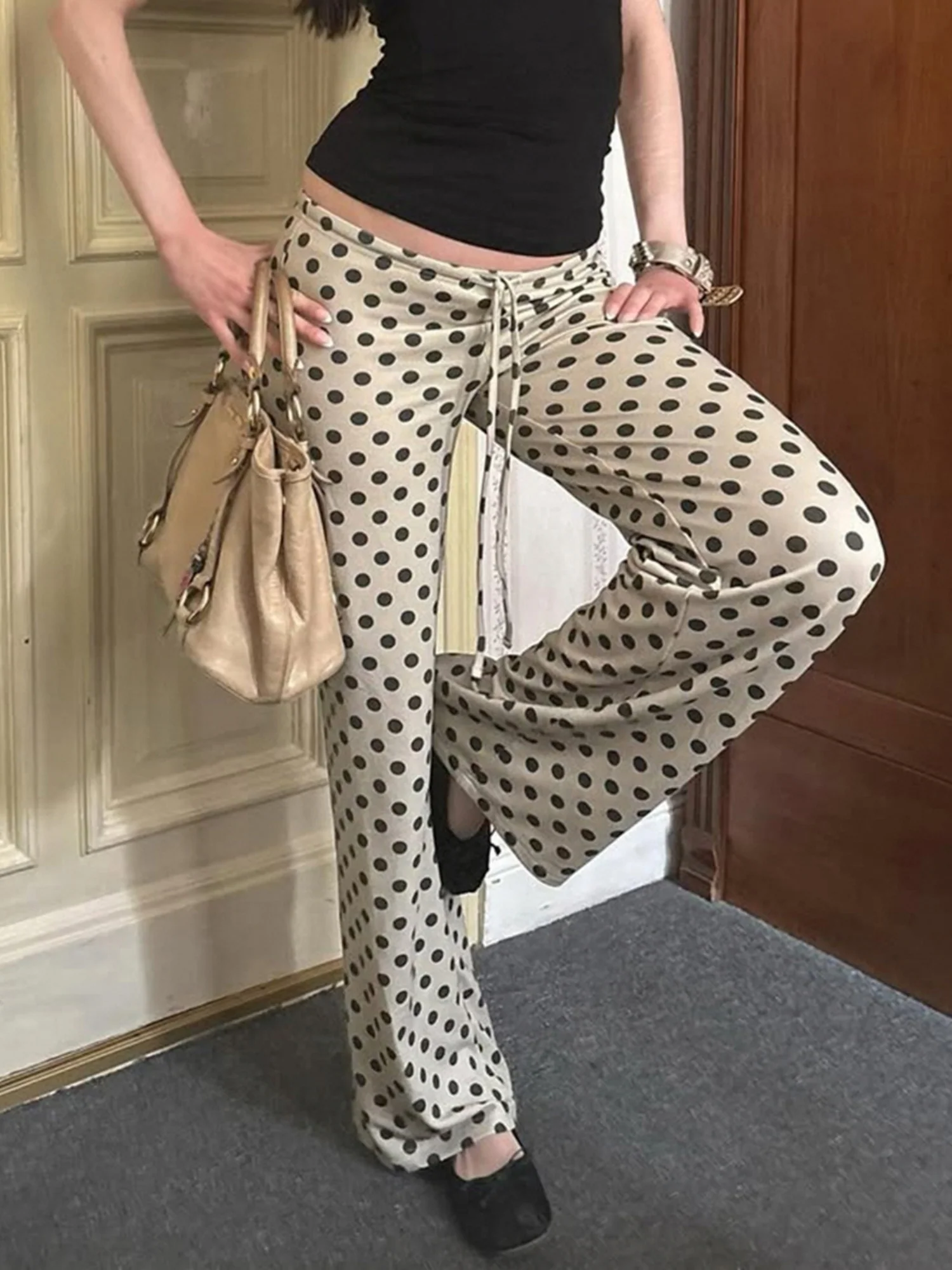 Polka Dots Low-rise Loose-fit Micro-flared Pants - Image 2