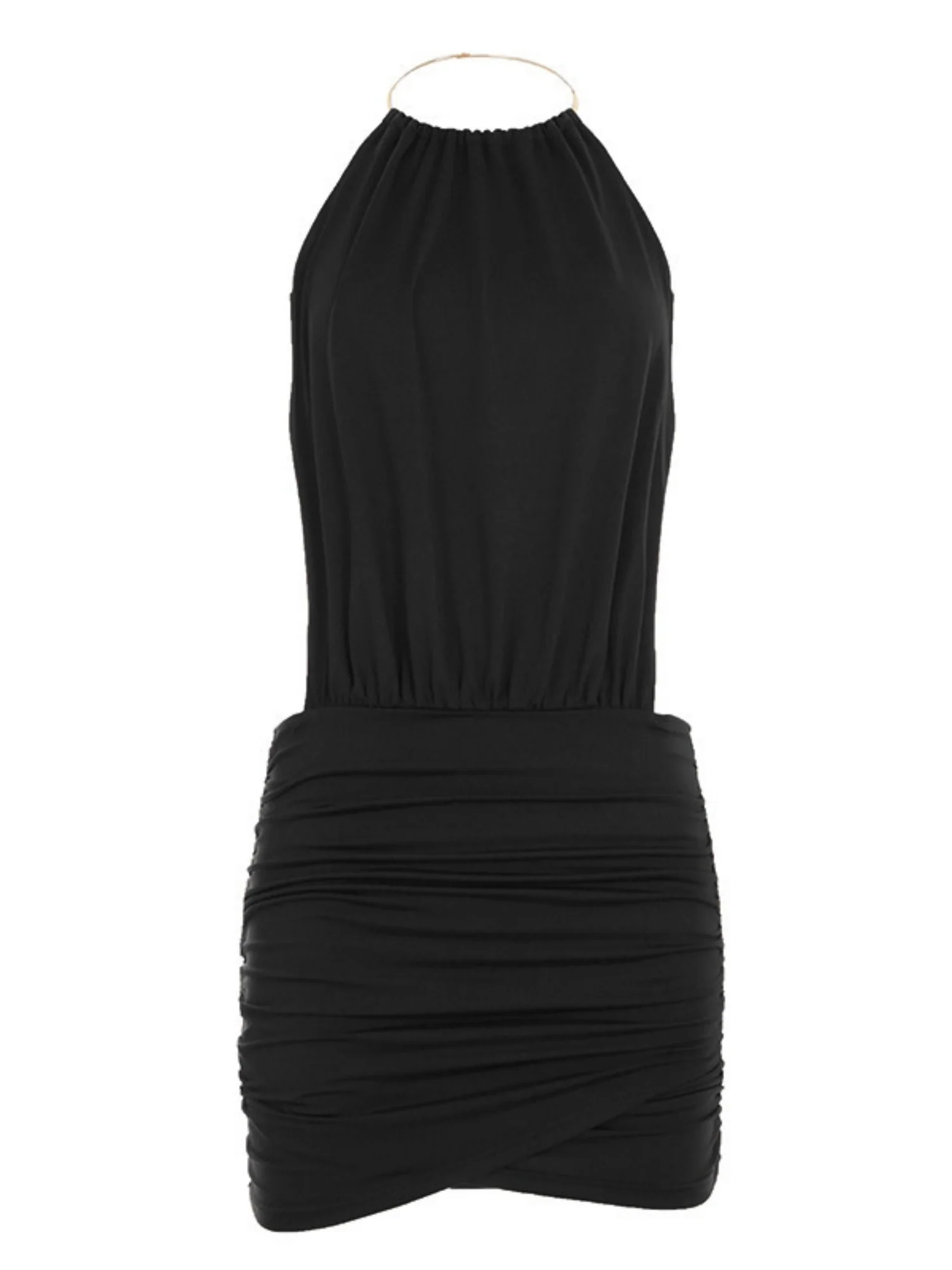 Metal Ring Halter-neck Sleeveless Backless Splicing Hip Wrap Mini&Short Dresses - Image 7