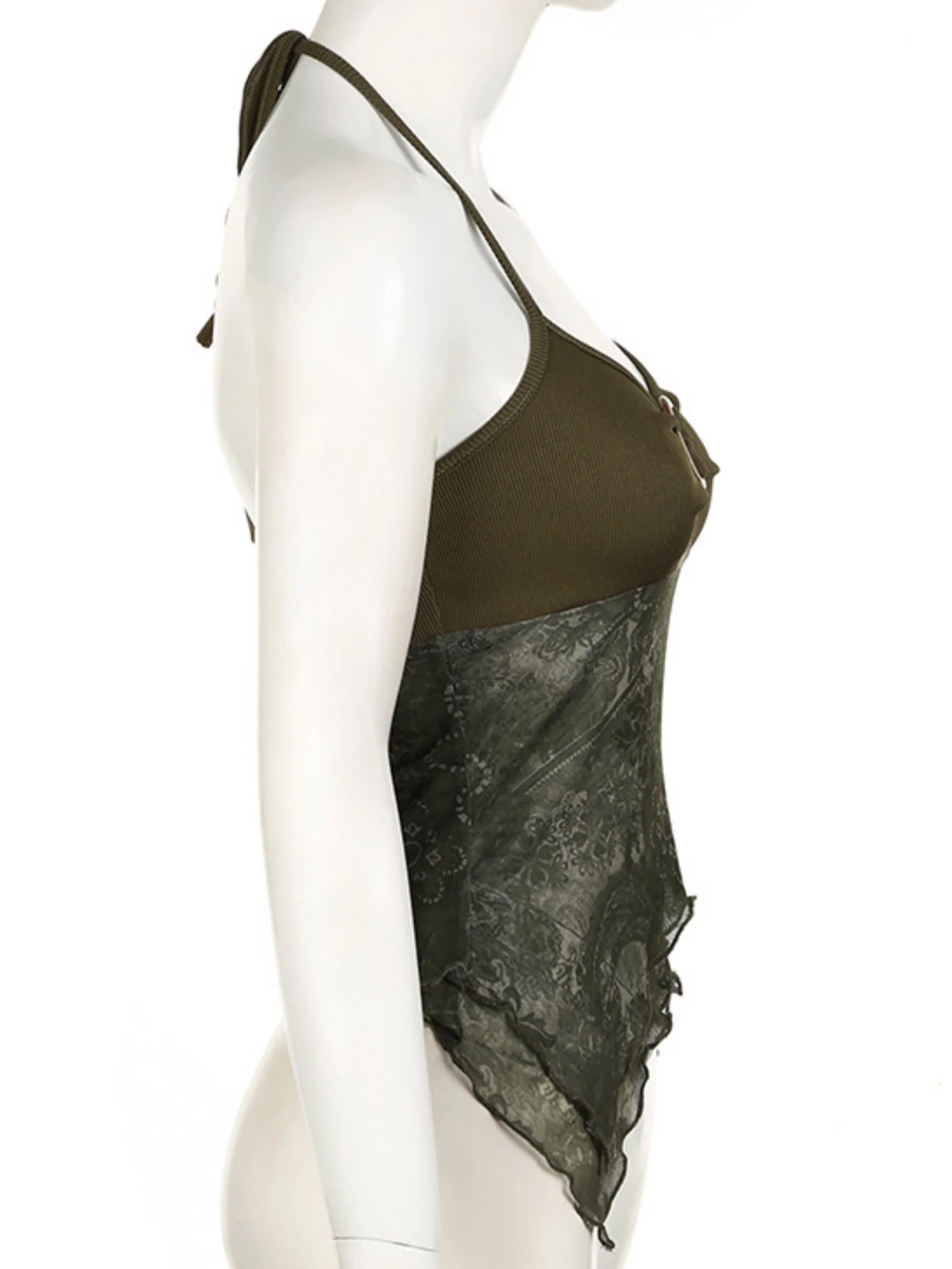 Metal Buckle Pleated Halter Neck And Backless Tank Top - Image 5