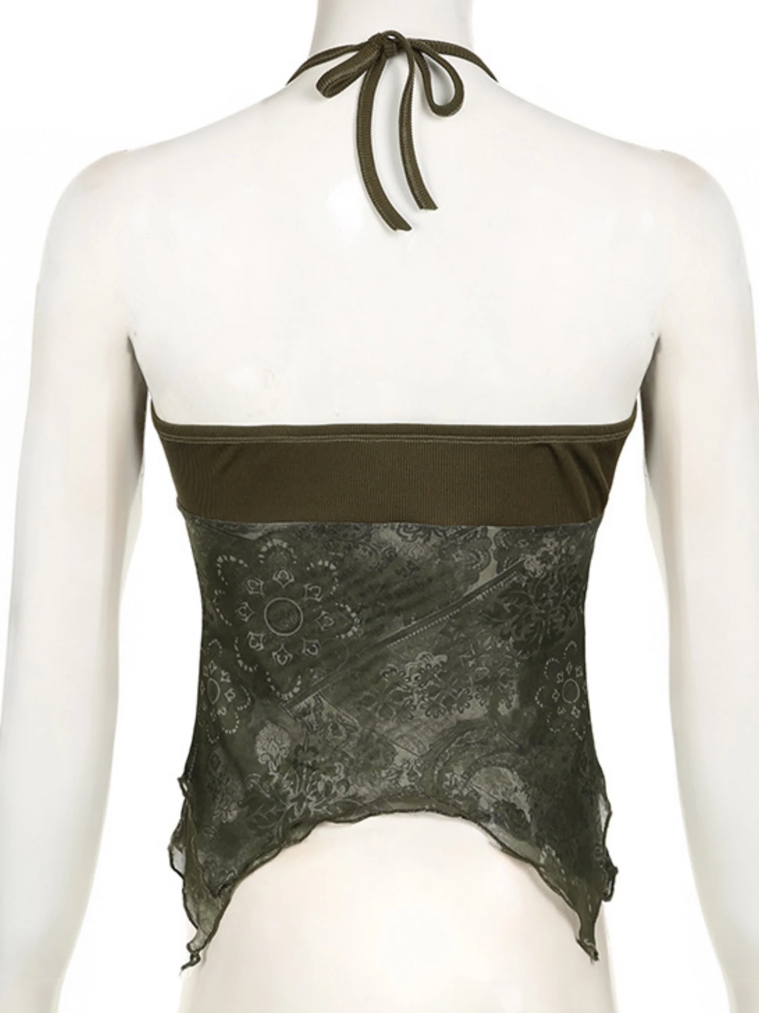 Metal Buckle Pleated Halter Neck And Backless Tank Top - Image 6
