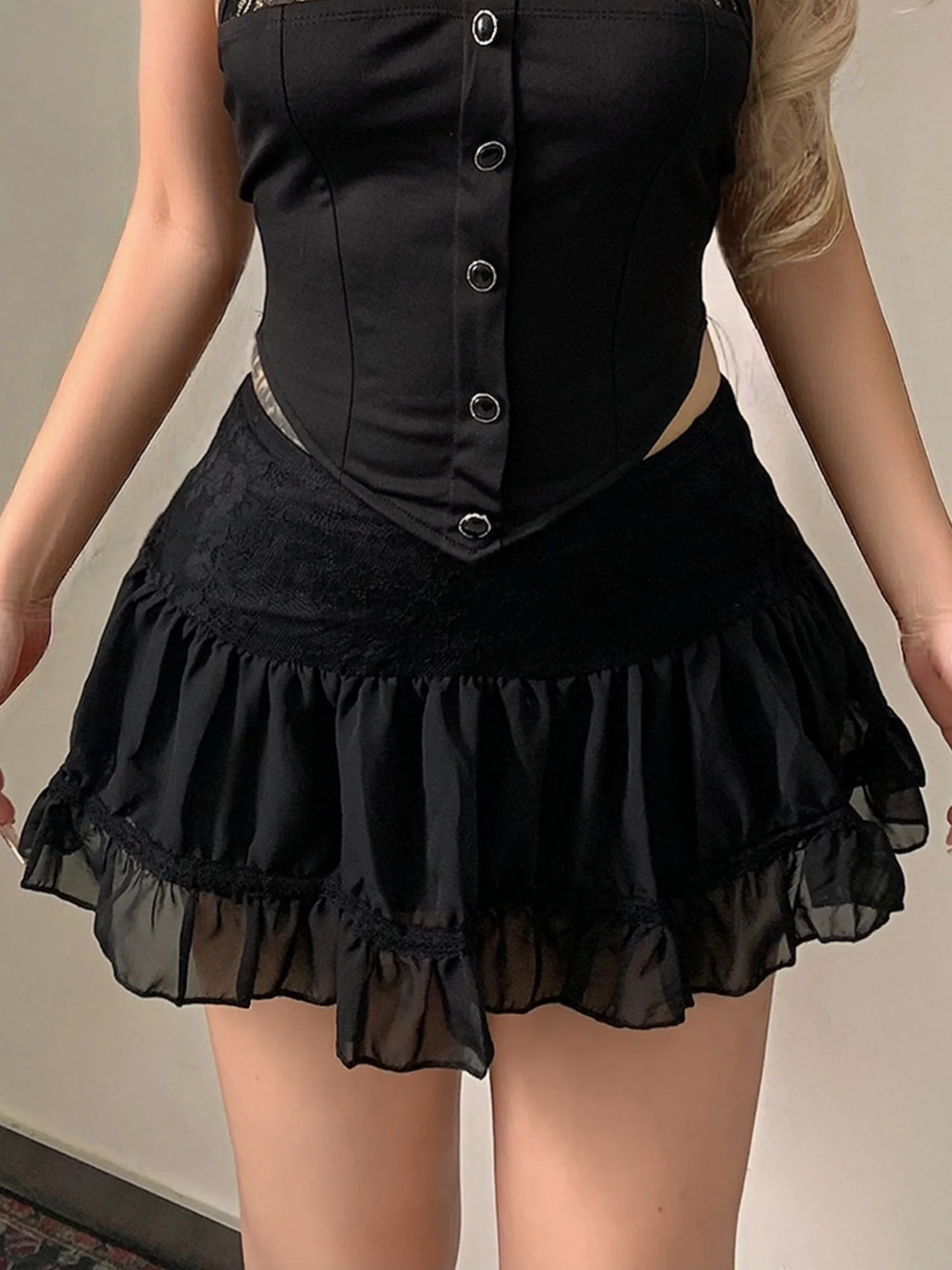 Lace Patchwork High-waisted A-line Cake Skirt - Image 3