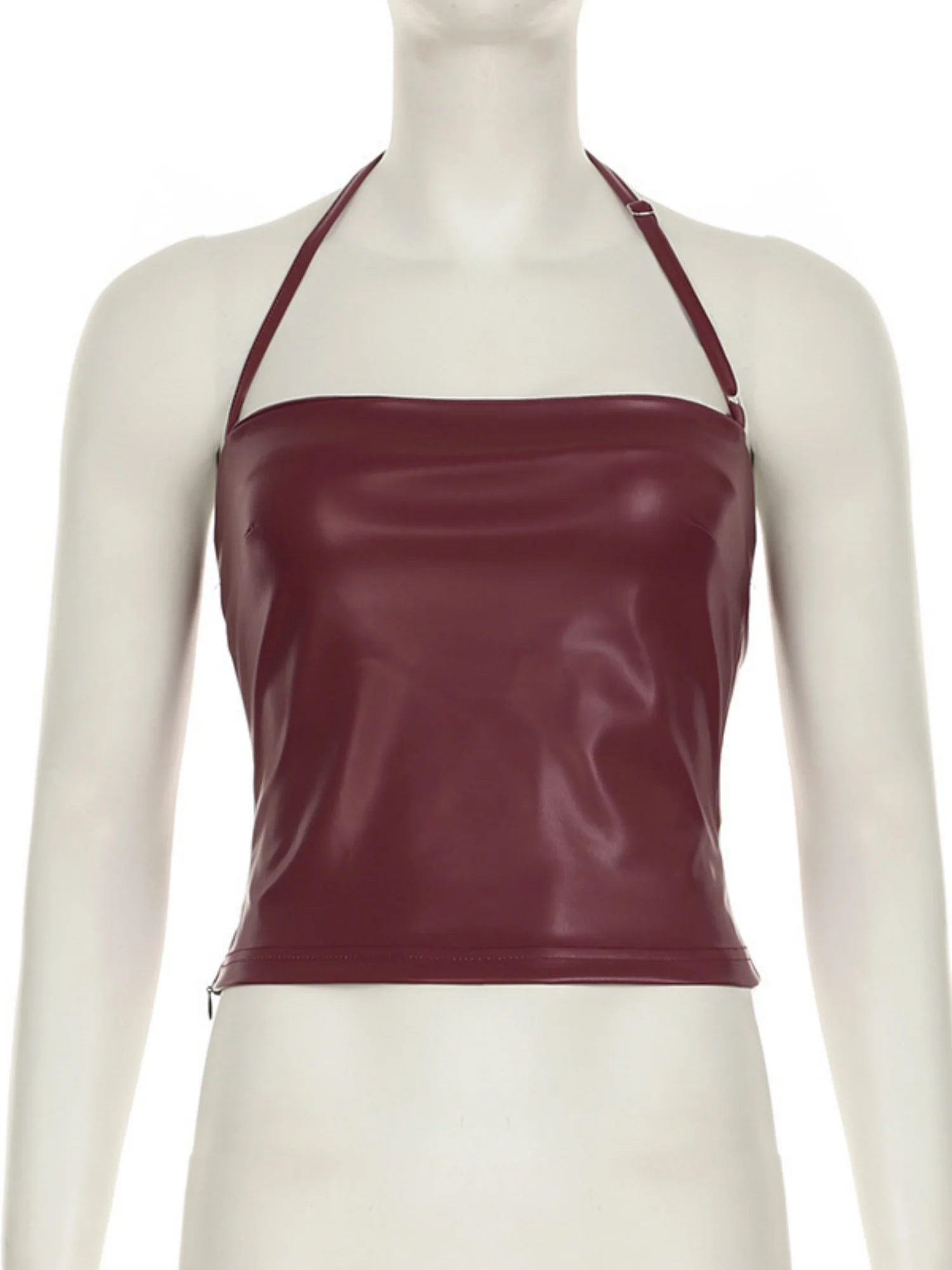 PU Leather Neckband Backless And Waist-cinching Tank Tops - Image 4
