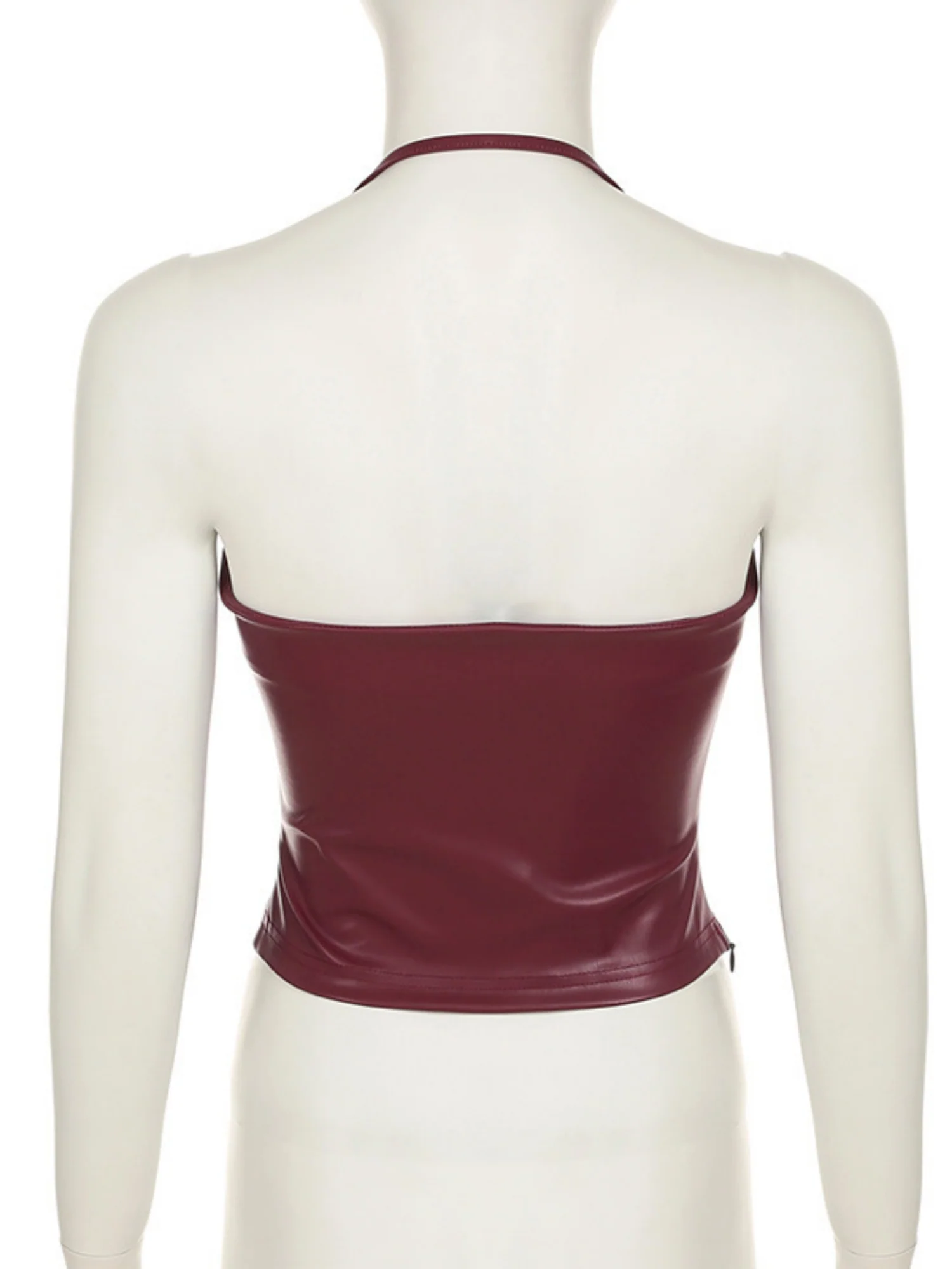 PU Leather Neckband Backless And Waist-cinching Tank Tops - Image 5