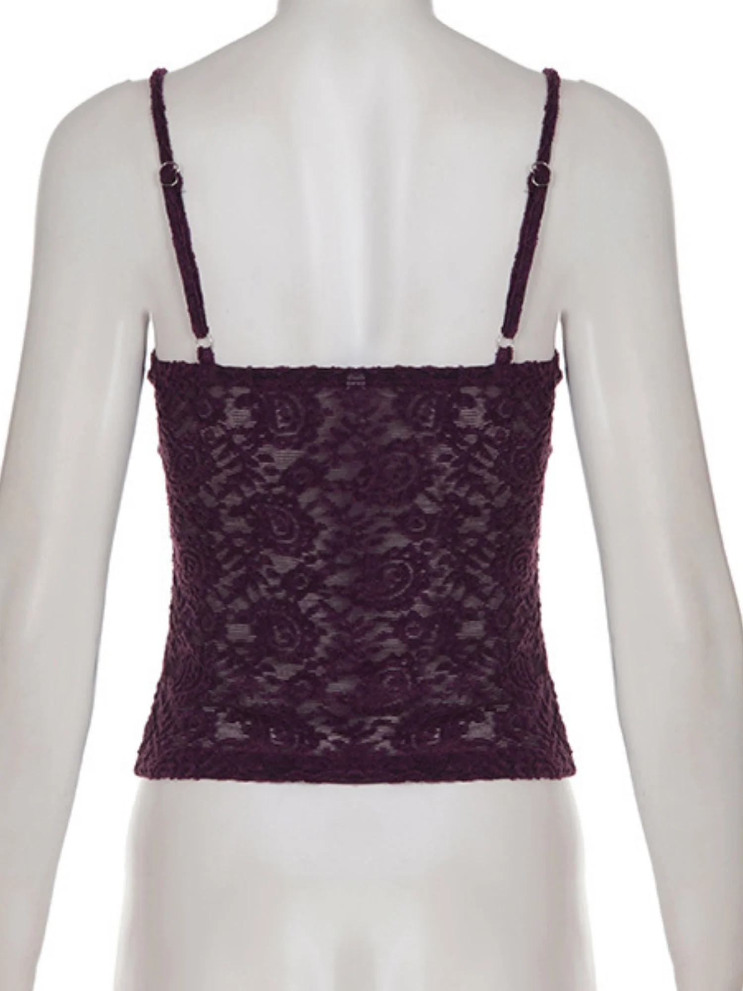 Lace Patchwork Purple V-neck Backless Tank Top - Image 5
