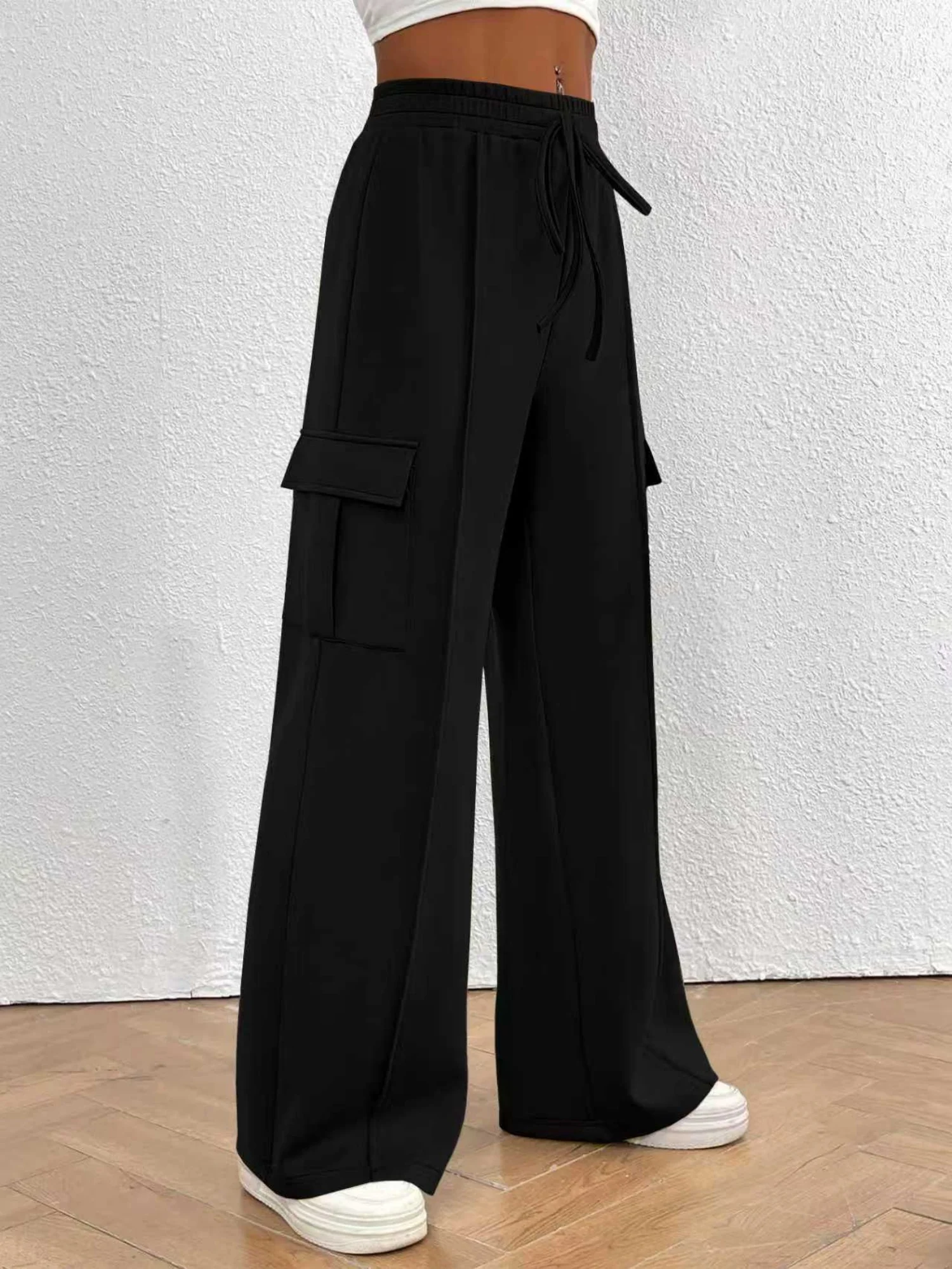 Elastic Waistband Lace Up Pocket Cargo Trousers - Image 3