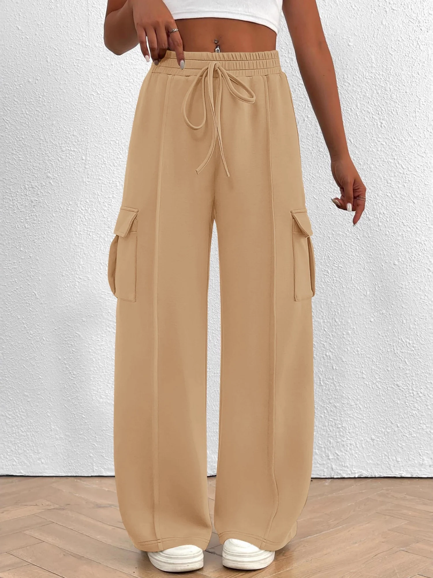Elastic Waistband Lace Up Pocket Cargo Trousers - Image 4