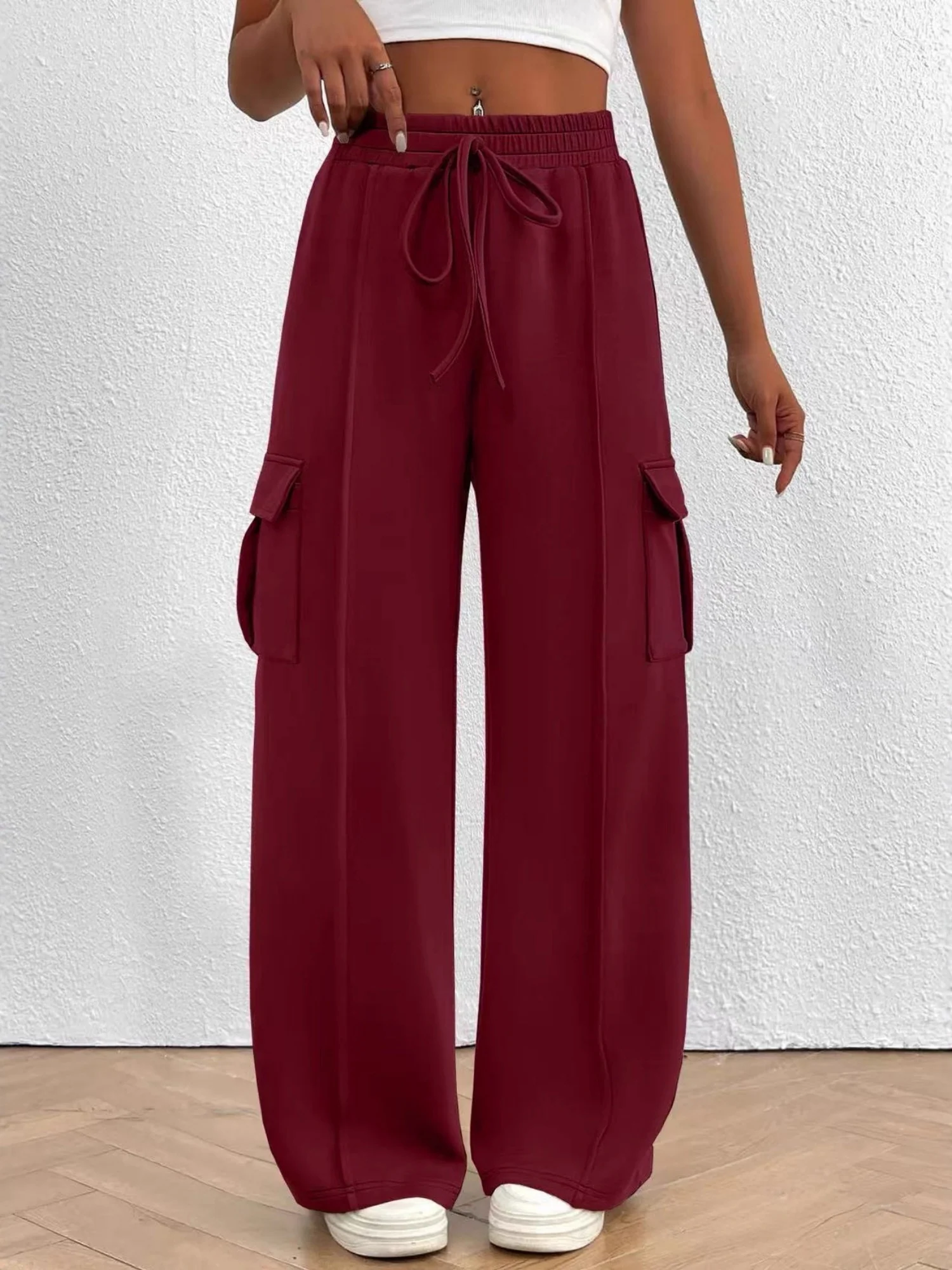 Elastic Waistband Lace Up Pocket Cargo Trousers - Image 8