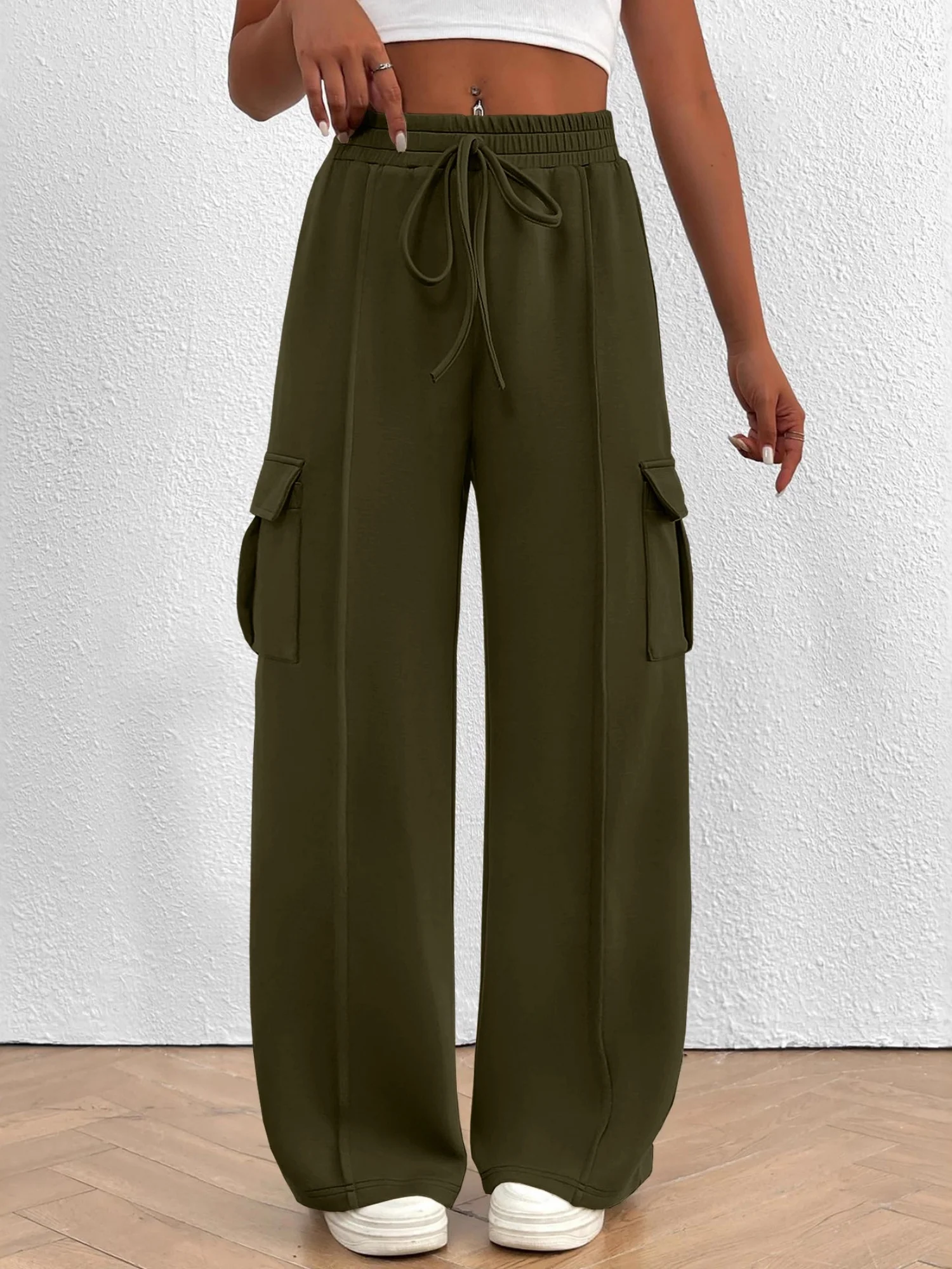 Elastic Waistband Lace Up Pocket Cargo Trousers - Image 9