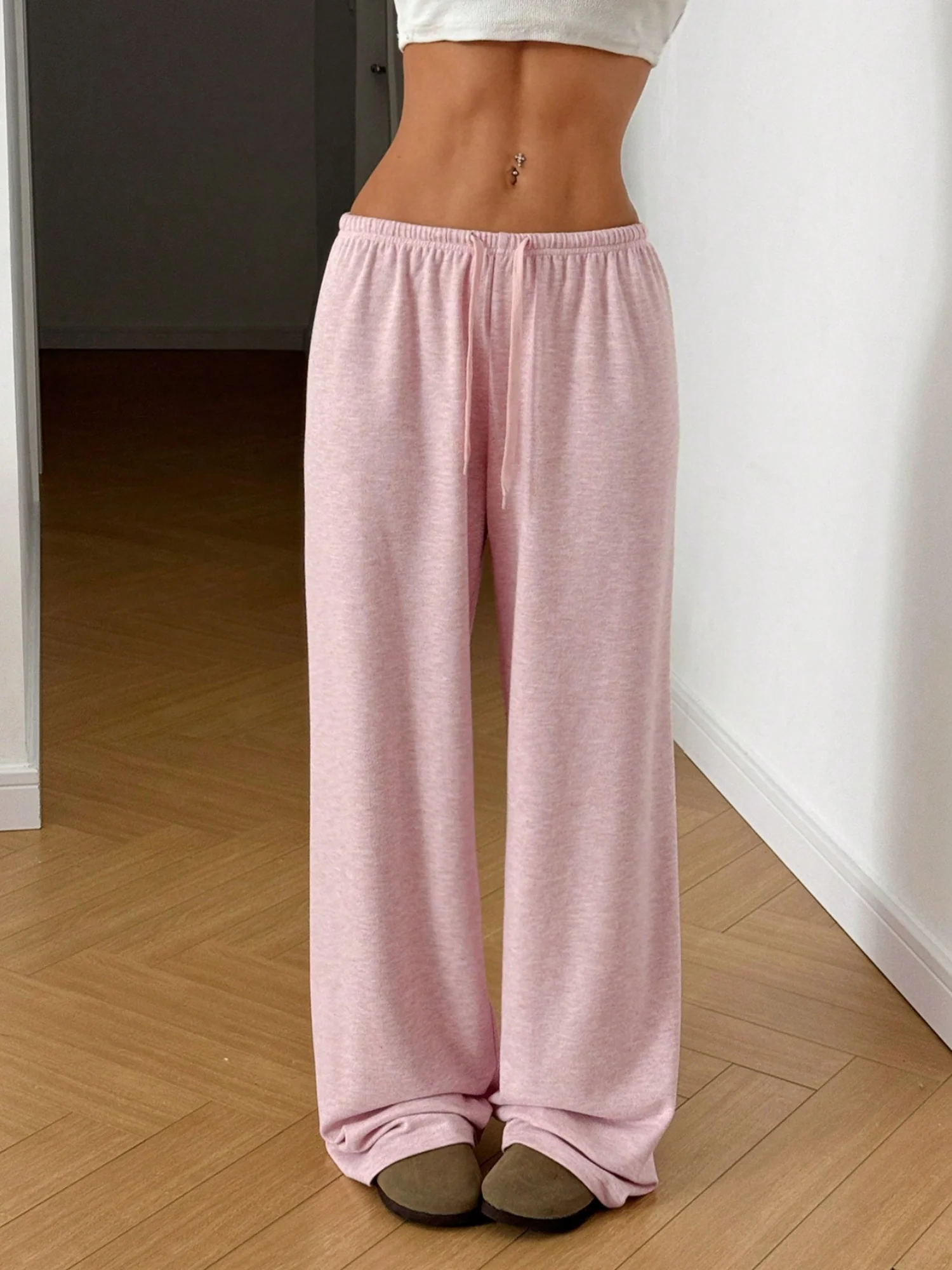 Elastic Waistband Lace Up Wide-leg Pants - Image 7