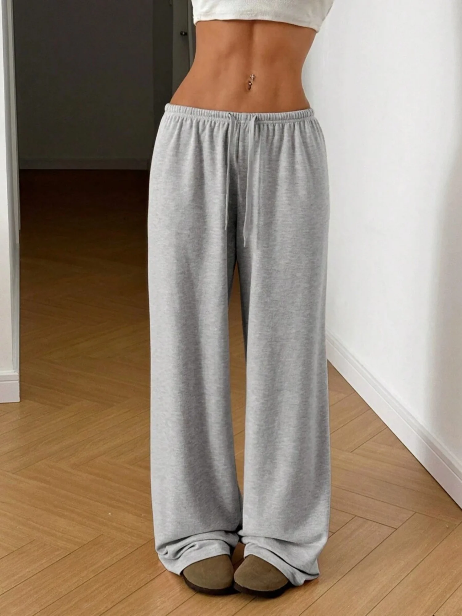 Elastic Waistband Lace Up Wide-leg Pants - Image 9