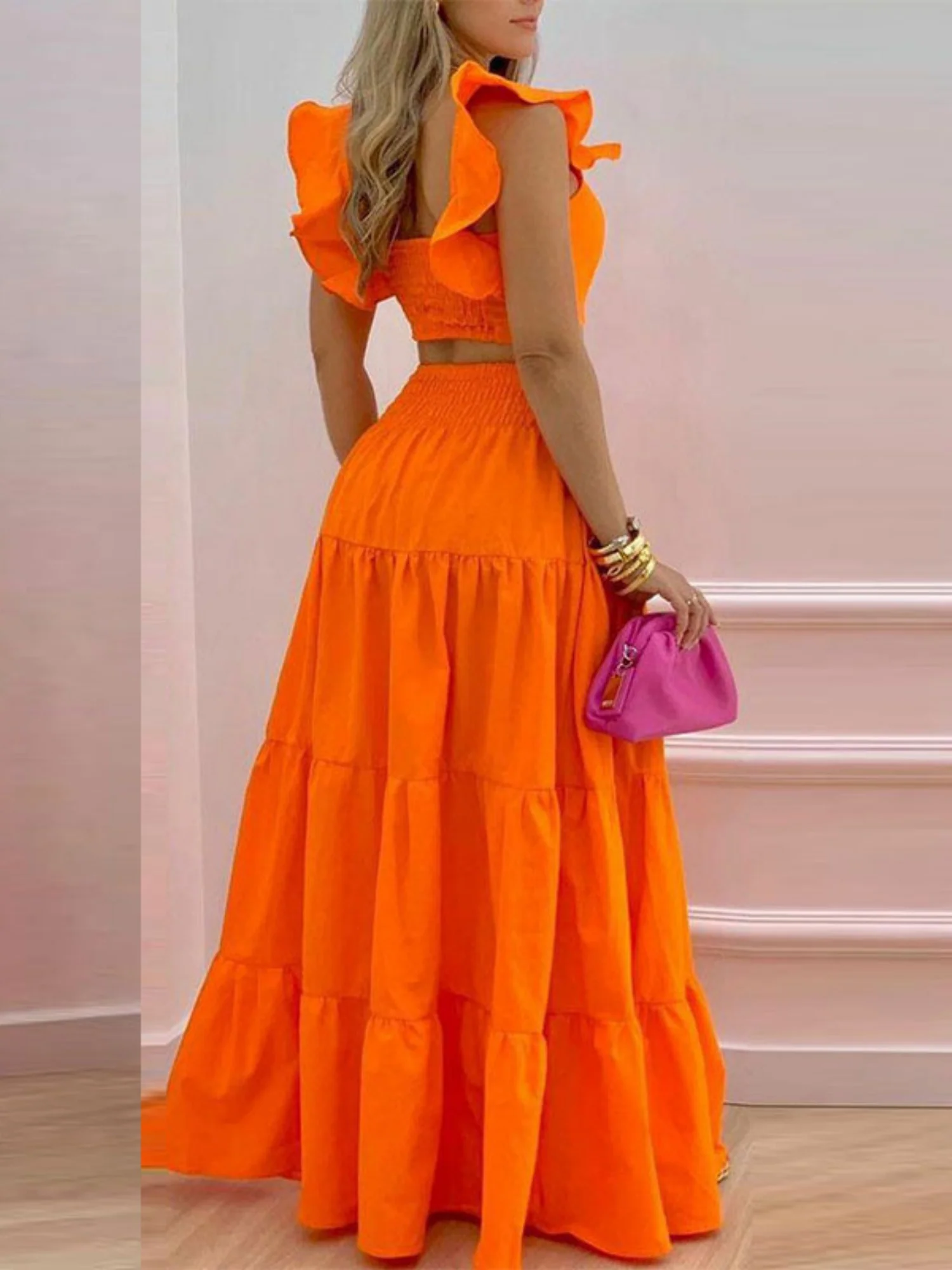 Tank Top Pleated Multi-layered Midi Skirt 2-piece Sets - Image 2