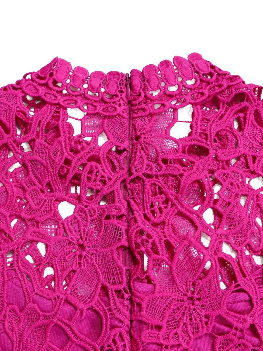 Lace Trim Hollow Short Sleeve Bandage High Waist Wide Leg Jumpsuits - Image 23