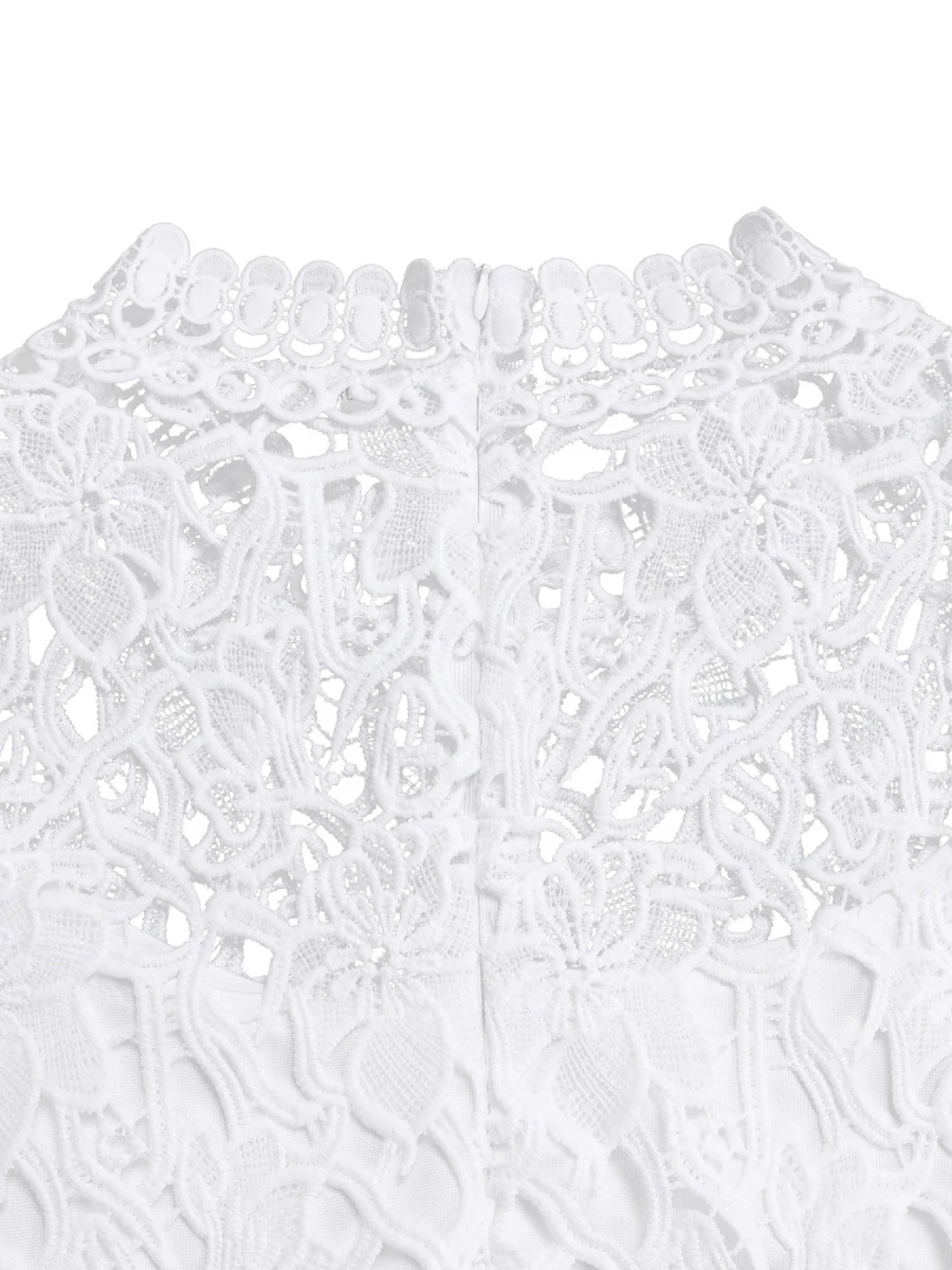 Lace Trim Hollow Short Sleeve Bandage High Waist Wide Leg Jumpsuits - Image 28