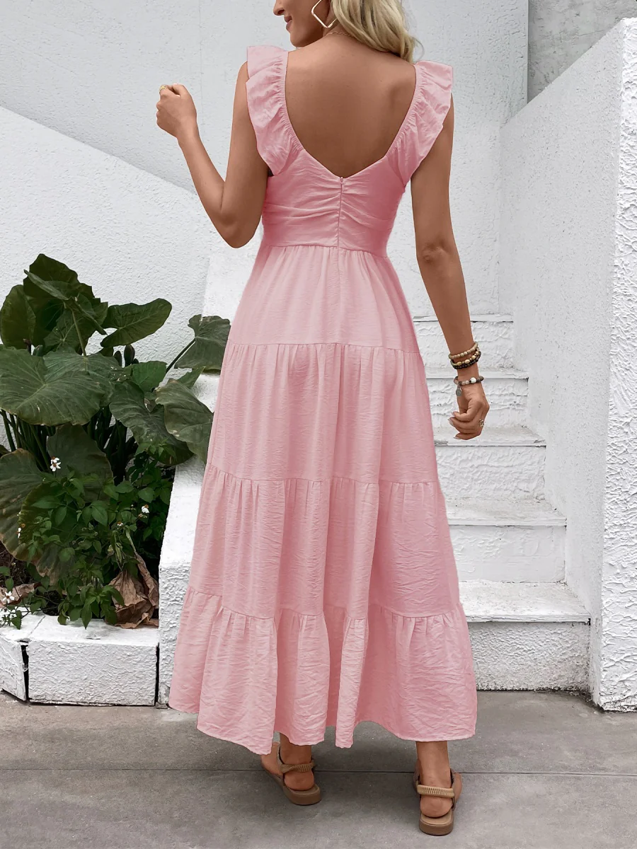 V-neck Pleats Comfort Gentle Maxi Dresses - Image 8
