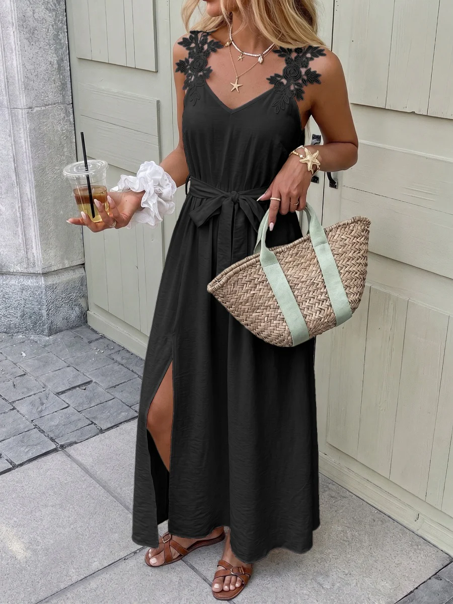 Embroidered Lace Patchwork Slit Bandage Maxi Dresses - Image 10