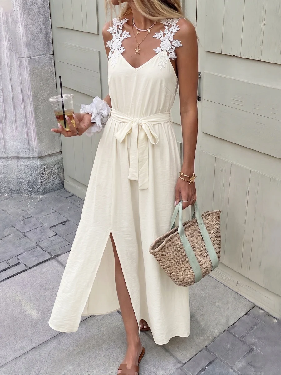 Embroidered Lace Patchwork Slit Bandage Maxi Dresses - Image 2