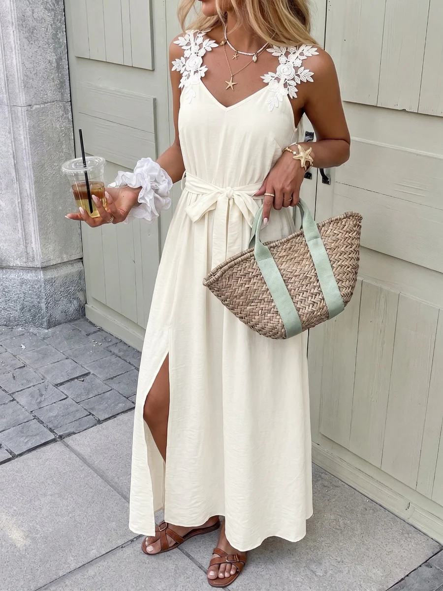 Embroidered Lace Patchwork Slit Bandage Maxi Dresses - Image 5