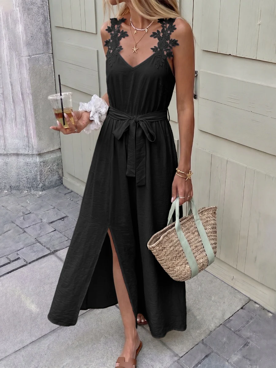 Embroidered Lace Patchwork Slit Bandage Maxi Dresses - Image 7