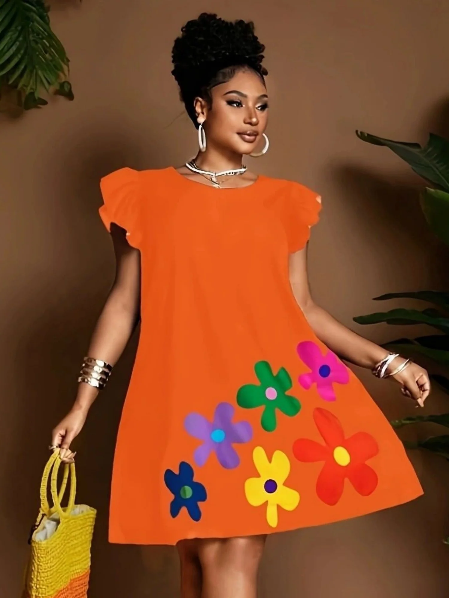 Floral Print Round Neck And Flutter Sleeves Mini&Short Dresses - Image 6