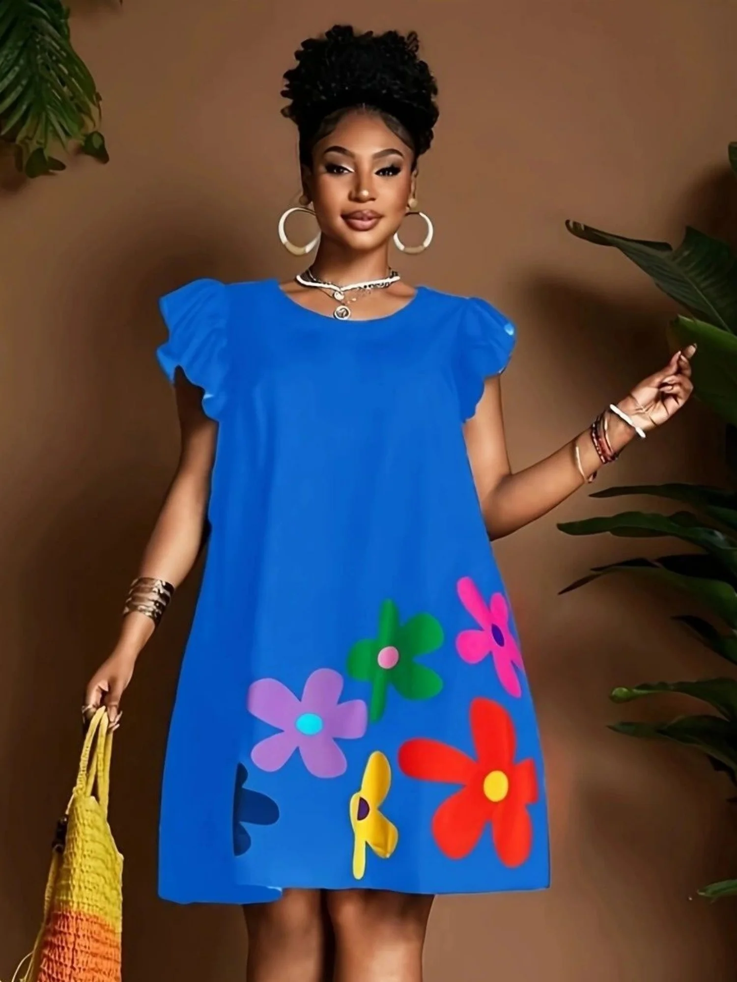 Floral Print Round Neck And Flutter Sleeves Mini&Short Dresses - Image 7